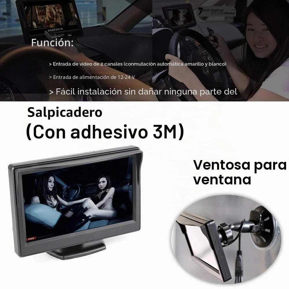 5 Coche Camión Monitor, 12-24 Ancho, In-Coche TFT LCD Pantalla, Succión Copa & Dash Estar Dual Soporte Montaje, 2 RCA Canal para Reserva Cámara / Trasero Vista / DVD / Media Player