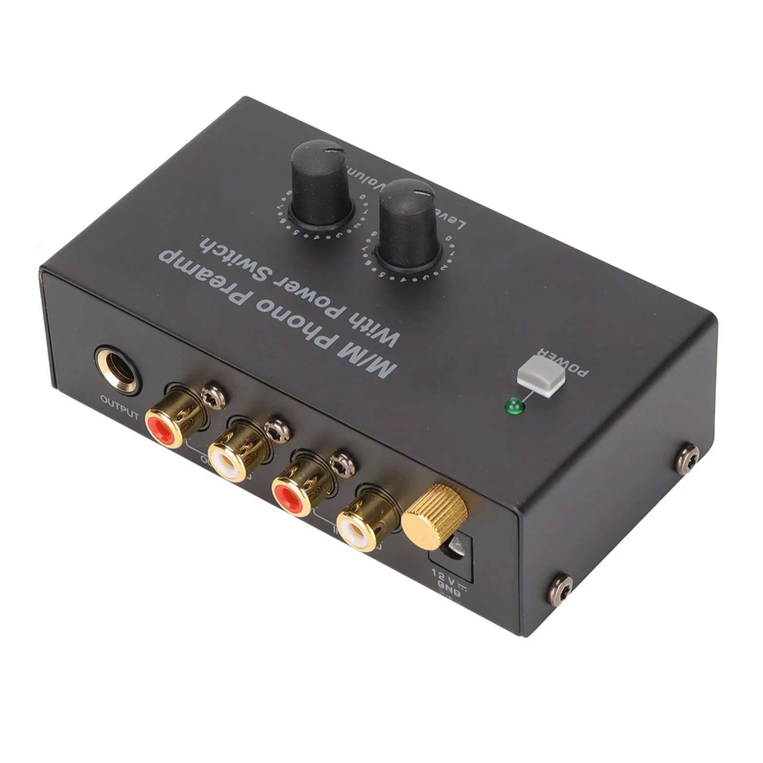 Preamplificador de Fono, Preamplificador de Tocadiscos de Funcionamiento de bajo Ruido con Adaptador DC 12 V, Doble Ganancia, para Tocadiscos hasta Equipos de Sonido Modernos,