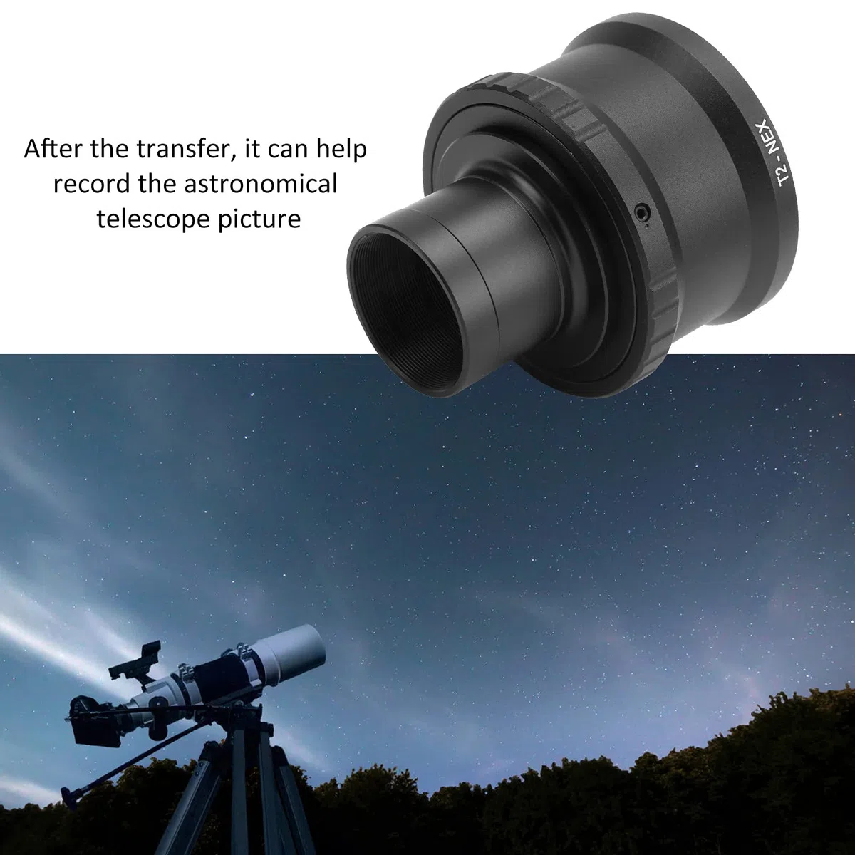 Anillo Adaptador de telescopio, Anillo en T Profesional y Duradero para cámara para E Mount a Anillo Adaptador de Lente de cámara de telescopio astronómico de 1,25 Pulgadas
