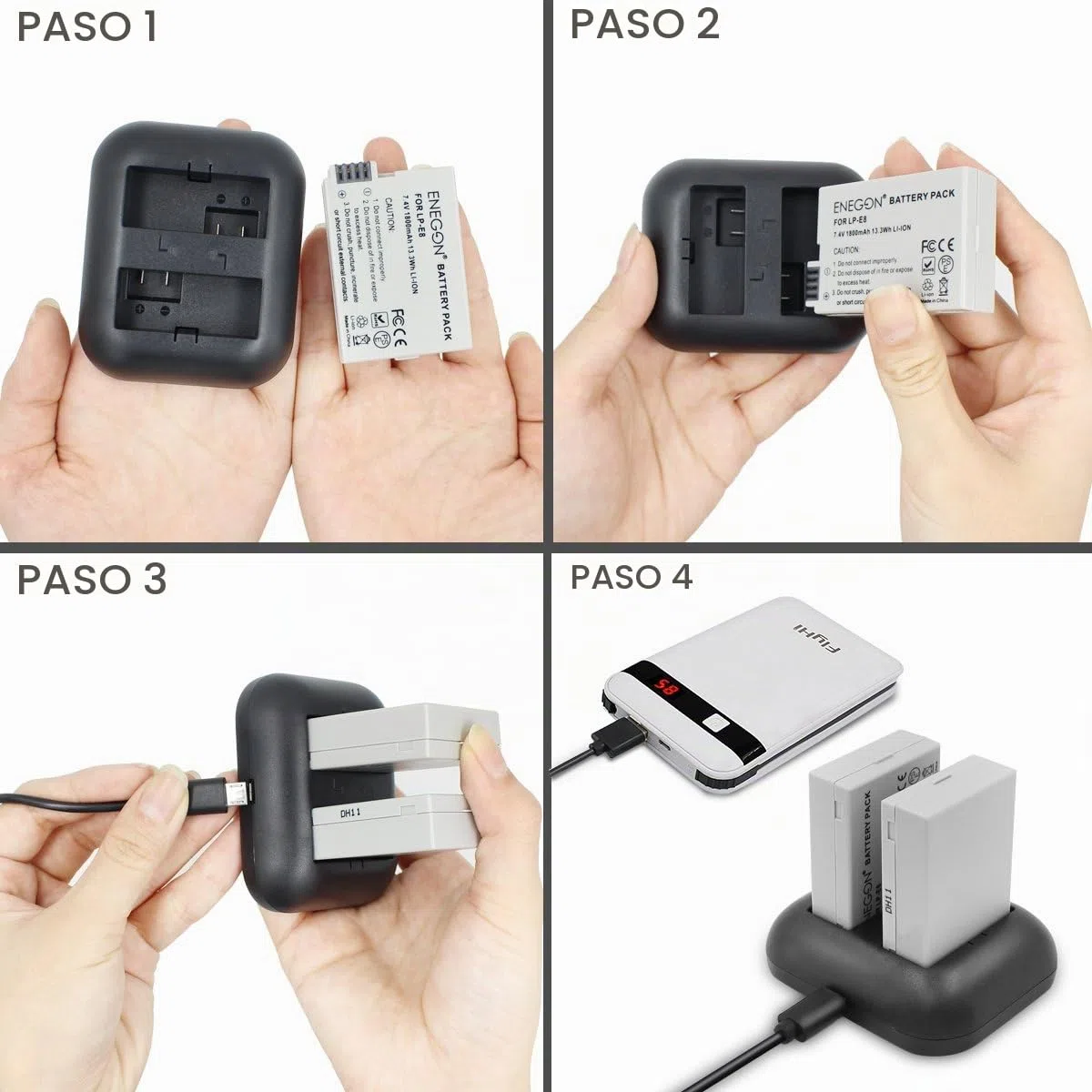 ENEGON Batería de Repuesto (Paquete de 2) y Cargador rápido rápido para Canon LP-E8 y Canon EOS Rebel T2i, T3i, T4i, T5i, EOS 550D, 600D, 650D, 700D, Kiss X4, X5, X6 y LC-E8E Cámara Digital