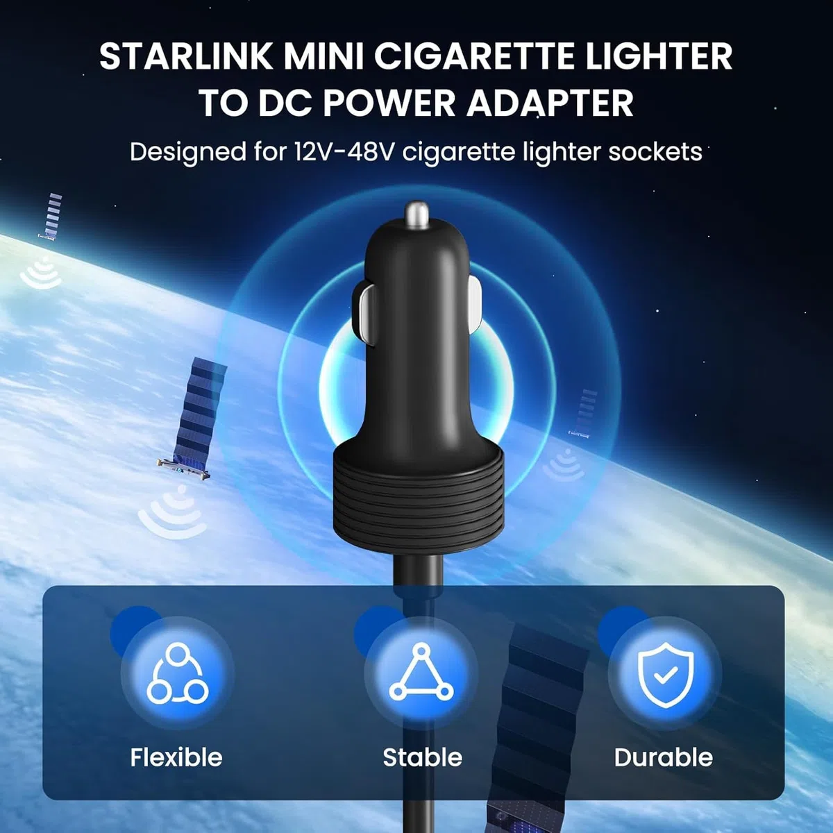 Starlink - Cable mini de 12 V – 12 – 48 V para encendedor de cigarrillos de coche a cable de alimentación CC adaptador de cable de carga para mini coche Star Link, caravanas, camiones y barcos