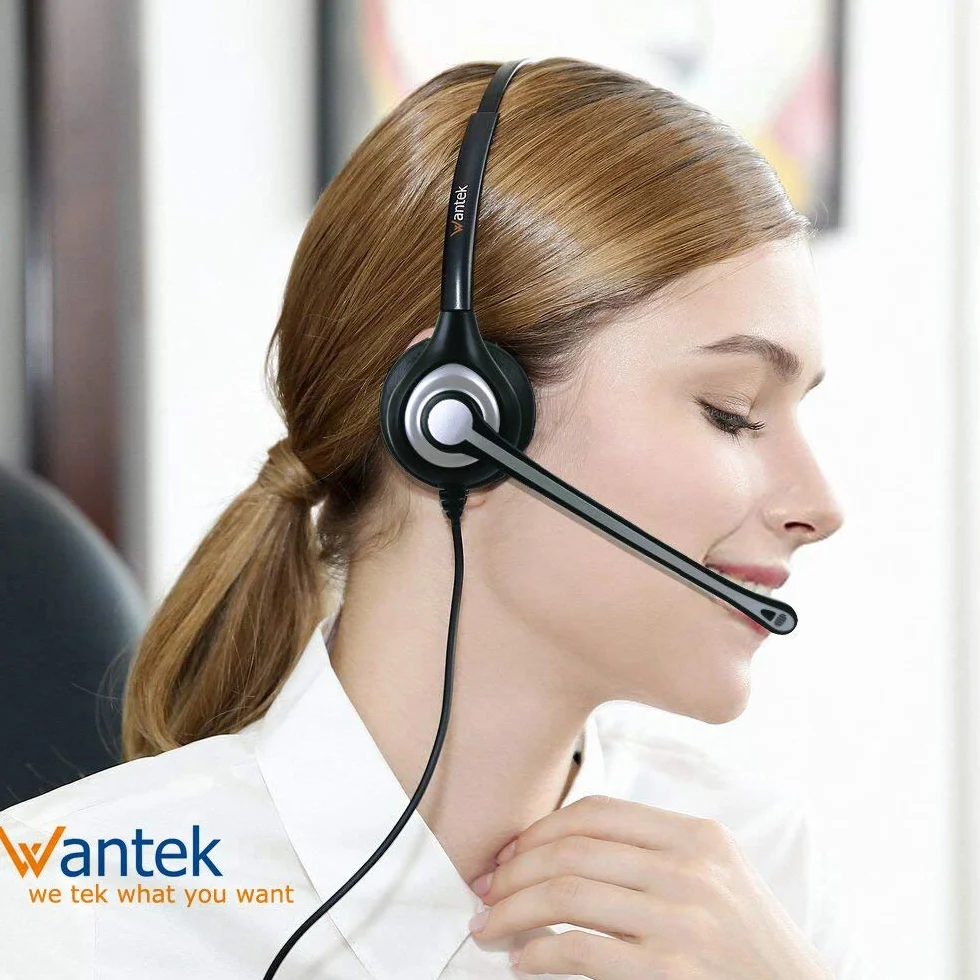Auriculares Teléfono Fijo Inalámbrico 2,5 mm Dual, Micrófono con Cancelación de Ruido, WANTEK Cascos con Control de Volumen para Gigaset Panasonic Grandstream Teléfonos DECT(F602J25)