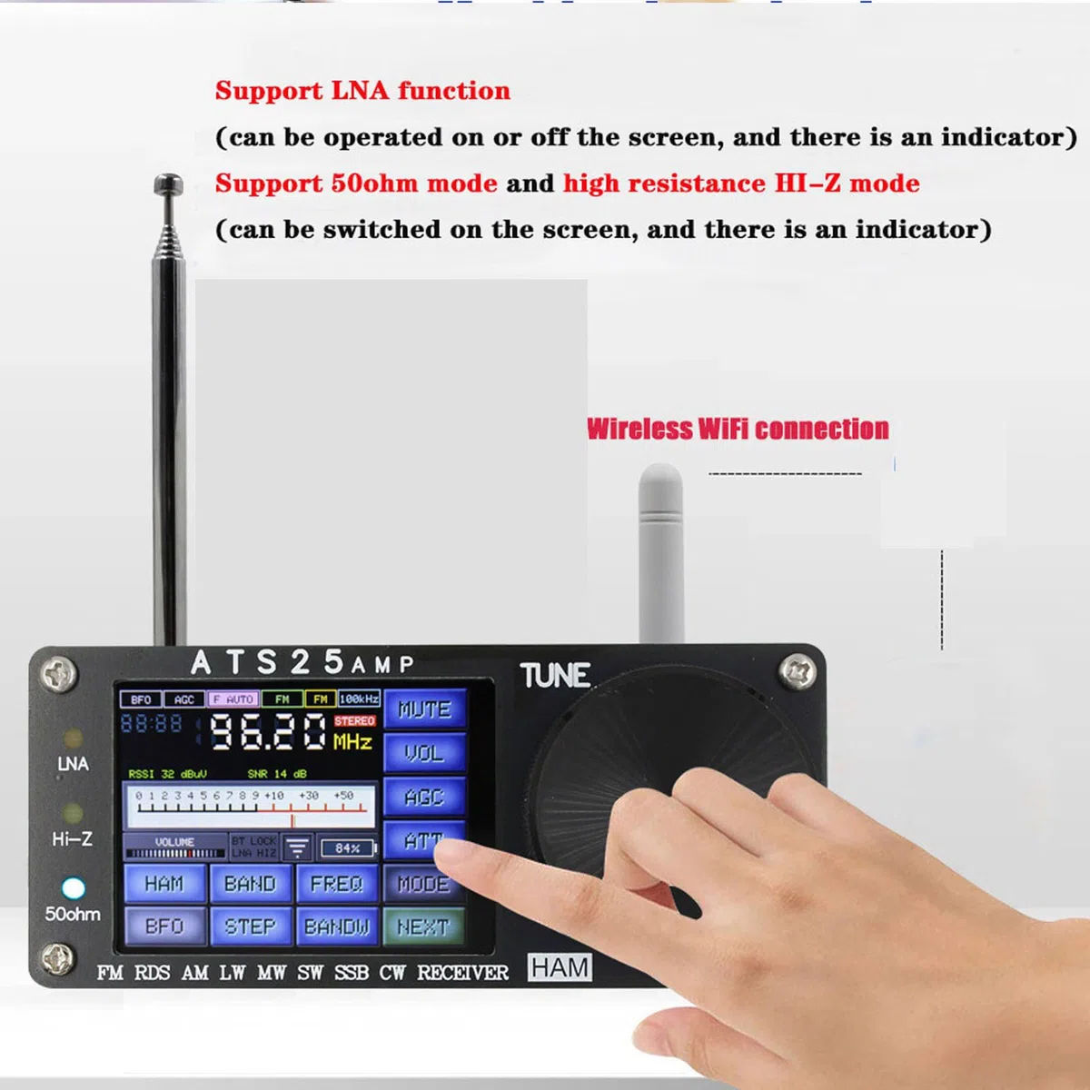 ATS25 AMP RDS Receptor de Radio de Banda Completa con Escaneo de Espectro, Firmware 4.17, para AM, Sync, SSB