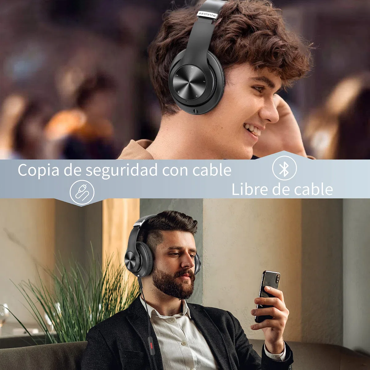 9S Auriculares Inalambricos Bluetooth Plegables, 60 Horas de Reproducción Cascos Inalambricos Bluetooth Diadema Estéreo HiFi con Micrófono, 6EQ Modos, Soporte Micro TF/FM, Para PC/TV/Fones (Negro)