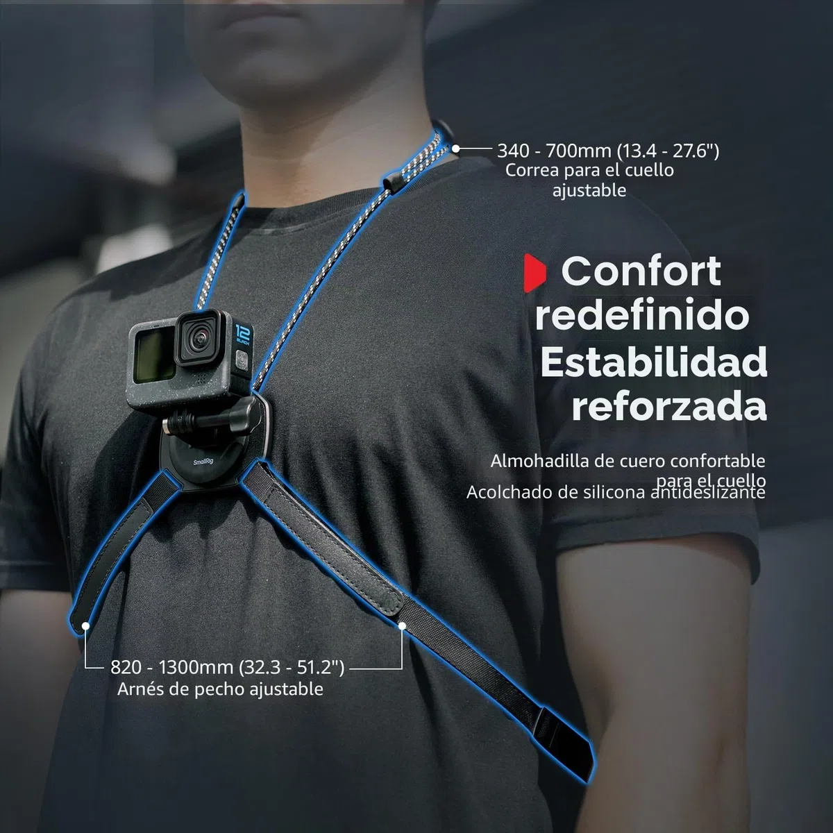 SMALLRIG Soporte magnético de cuello para cámara de acción, soporte de cuello con un solo clic, para GoPro 13/12/11/10/9, para DJI Osmo 360/Nano/Action 6/5 pro/4/3, Insta360 Ace Pro 2-5360
