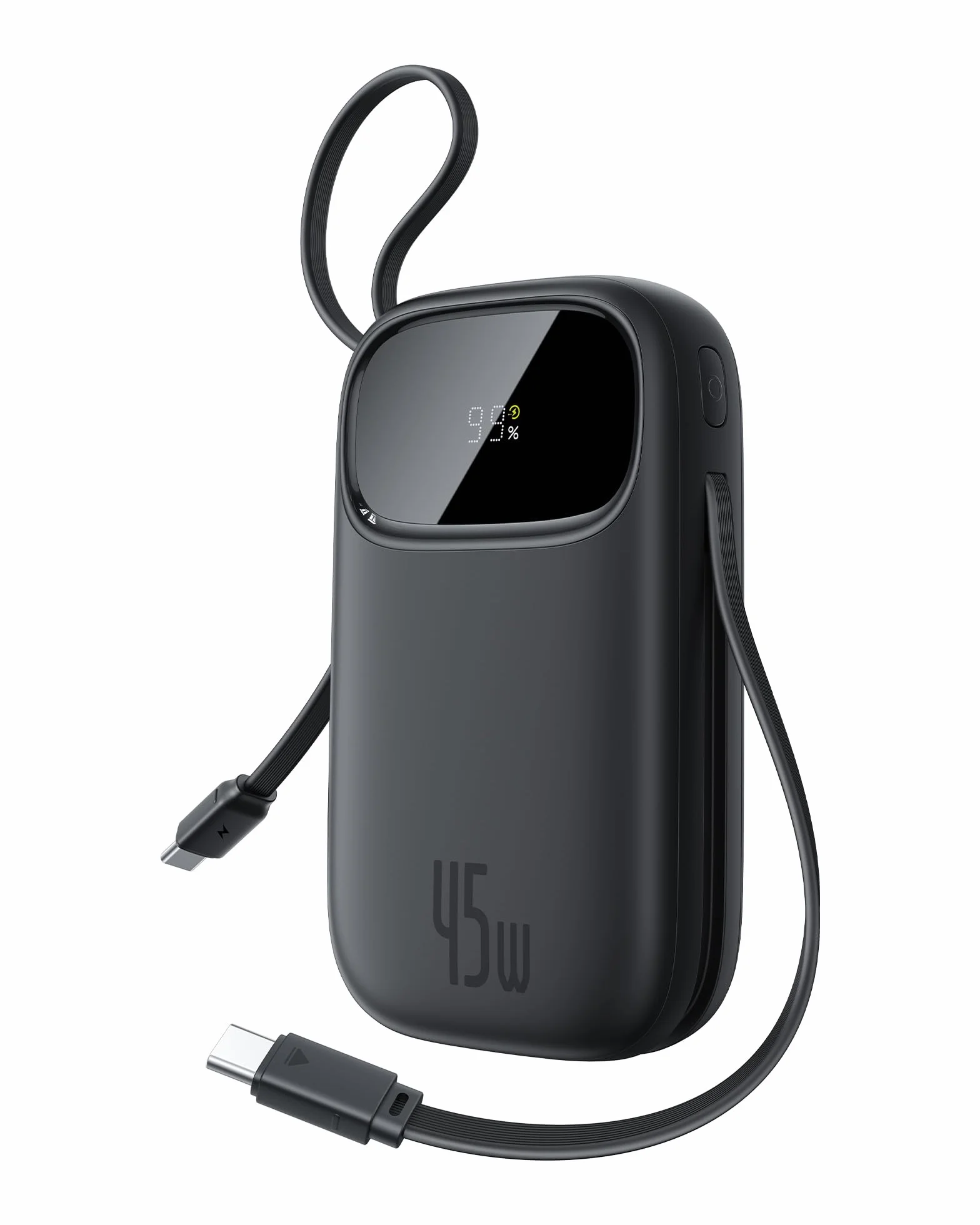 Baseus Powerbank 45W 20000mAh con 2 Cables USB-C Integrados, Power Bank PD3,0 QC4,0 Baterías Externas Carga Rapida, 3 C 1 A, Cargador Portátil para iPhone 17/16/15 Pro MAX, Samsung, Negro