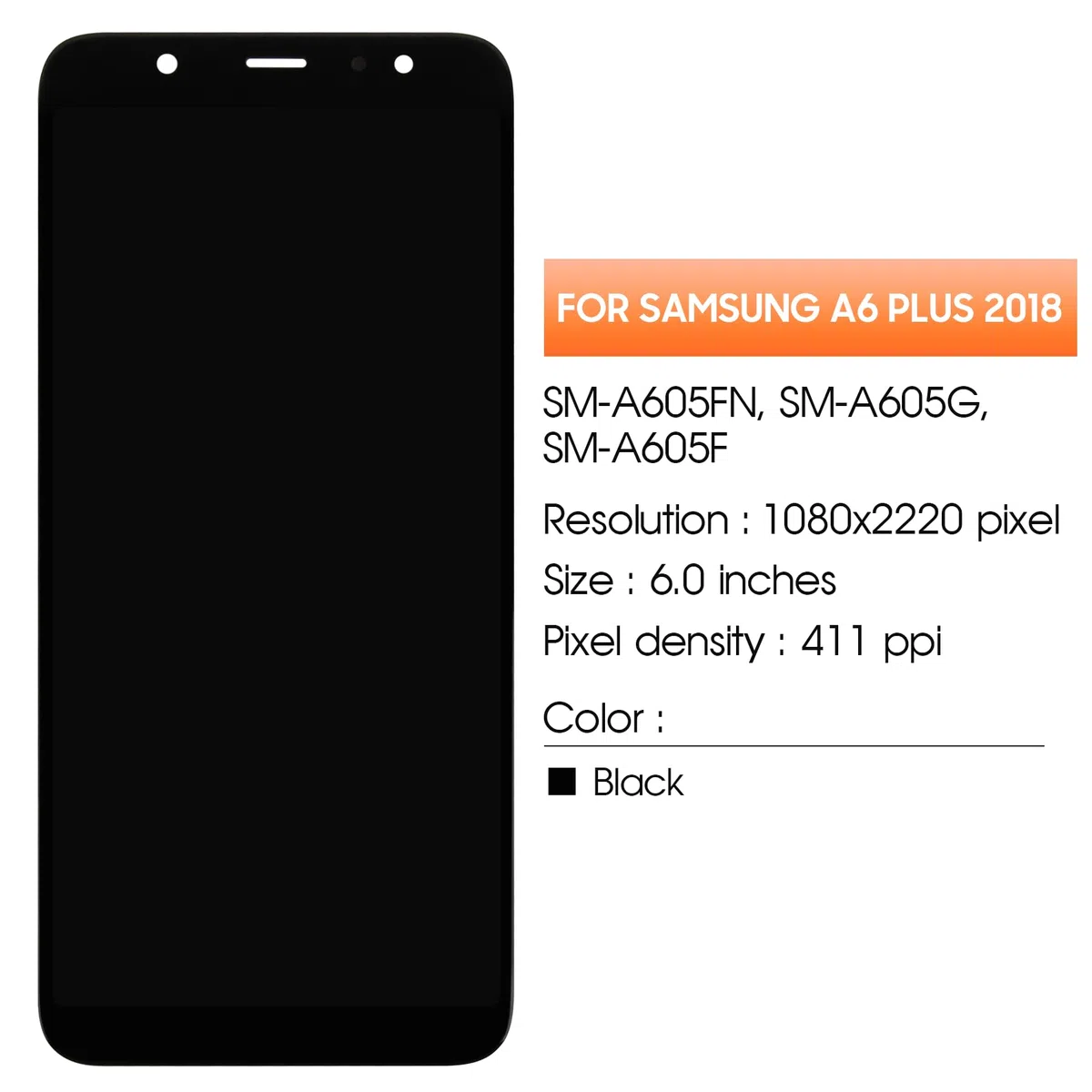 Pantalla LCD para Samsung Galaxy A6 Plus 2018 A605 A605F A605FN SM-A605FN/DS A605G/DS A605GN/DS A605K Display LCD Pantalla Reemplazo Pantalla Táctil Digitalizador Asamblea con Reparación Kit Negro