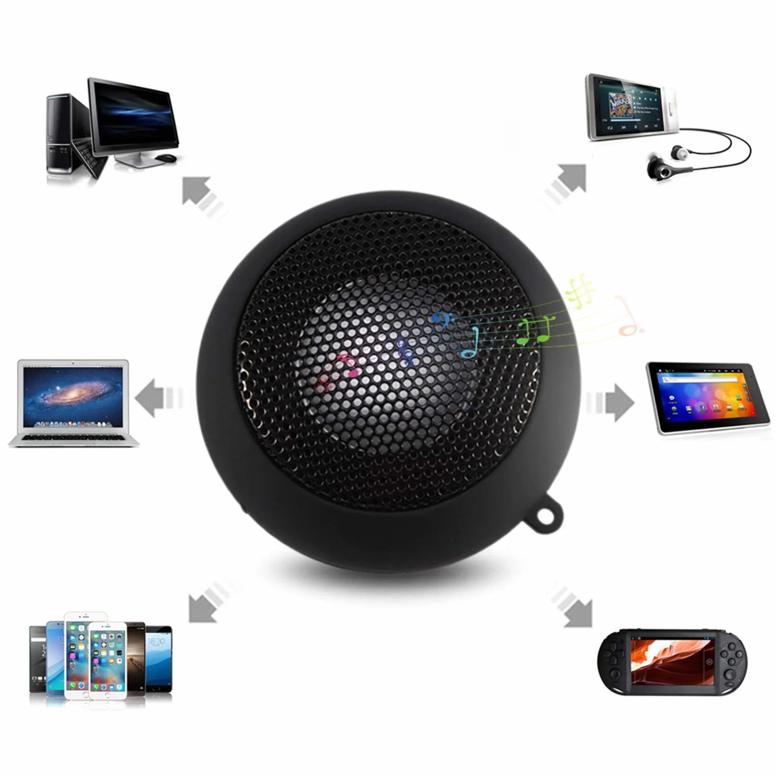 Mini Altavoz Porttil con Interfaz de Audio AUX de 3 altoparlante con Jack 5 Mm, Batera Recargable Incorporada, Diseo de Orificio Central, Equipado con Cable de Tragbare Line-In-Lautsprecher