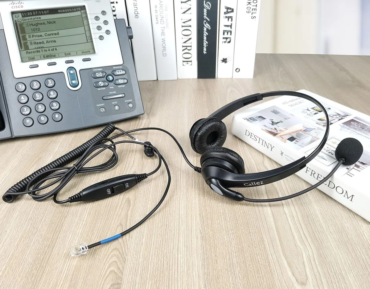 Auriculares Teléfono Fijo RJ9, Micrófono con Cancelación de Ruido, Cascos Binaurales para Cisco 7821 7975G 7811 7942G 8841 8851 9971 Teléfonos IP Oficina Call Center, Plantronics M12 M22 Amplificador