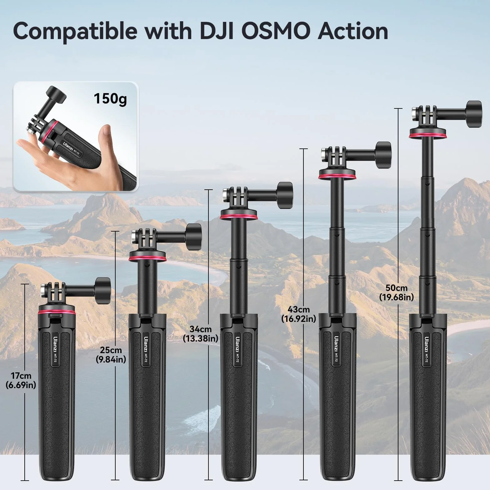 ULANZI MT-72 Mini Trípode Portátil de Viaje Con Varilla de Extensión de 4 Piezas, Mini Selfie Stick Para dji Osmo Cámara de Acción
