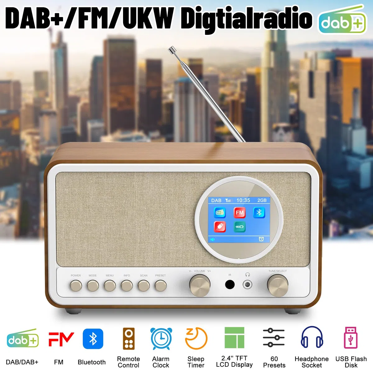 Radio DAB+/FM con Bluetooth, Radio Digital de Cocina, Radio Despertador con Mando a Distancia, Negro