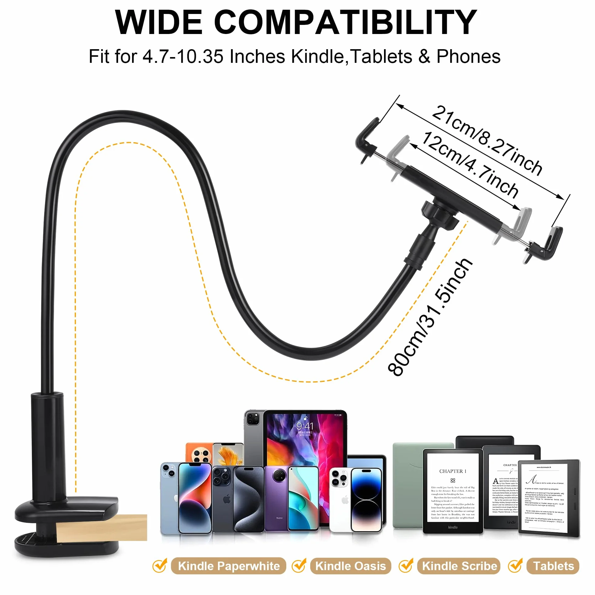 Soporte Tablet para Lectura Kindle con Pasapáginas a Distancia, Soporte Tablet e Ebook y Page Turner para Lectura Kindle en la Cama con Mando a Distancia RF, para Accesorios, iPad/Mini/Pro