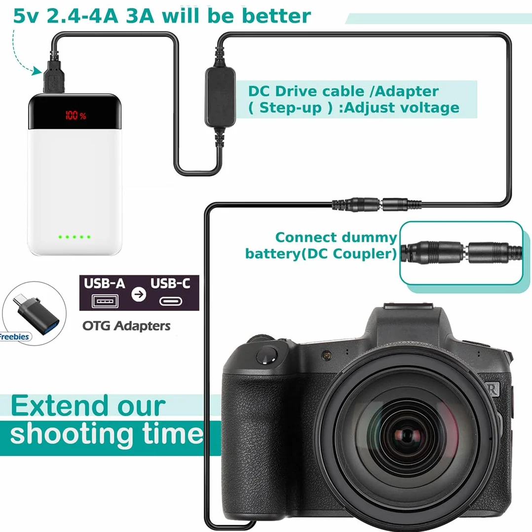 5V-8.4V Power Bank Cable USB DMW-AC8 + DMW-DCC6 Acoplador DMW-BMB9 para Panasonic MC-FZ40K FZ45K FZ47K FZ48K FZ60 FZ62 FZ70 FZ72 FZ80 FZ82 FZ100K FZ150K
