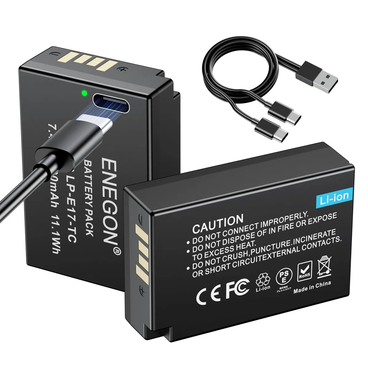 ENEGON LP-E17 Tipo C Puerto de Carga Batería para Carga para Canon EOS R10, R8, RP, R50, R100, 200D, 250D,77D, 750D, 760D, 8000D, M3, M5, M6, Rebel SL2, T6i, T6s, T7i
