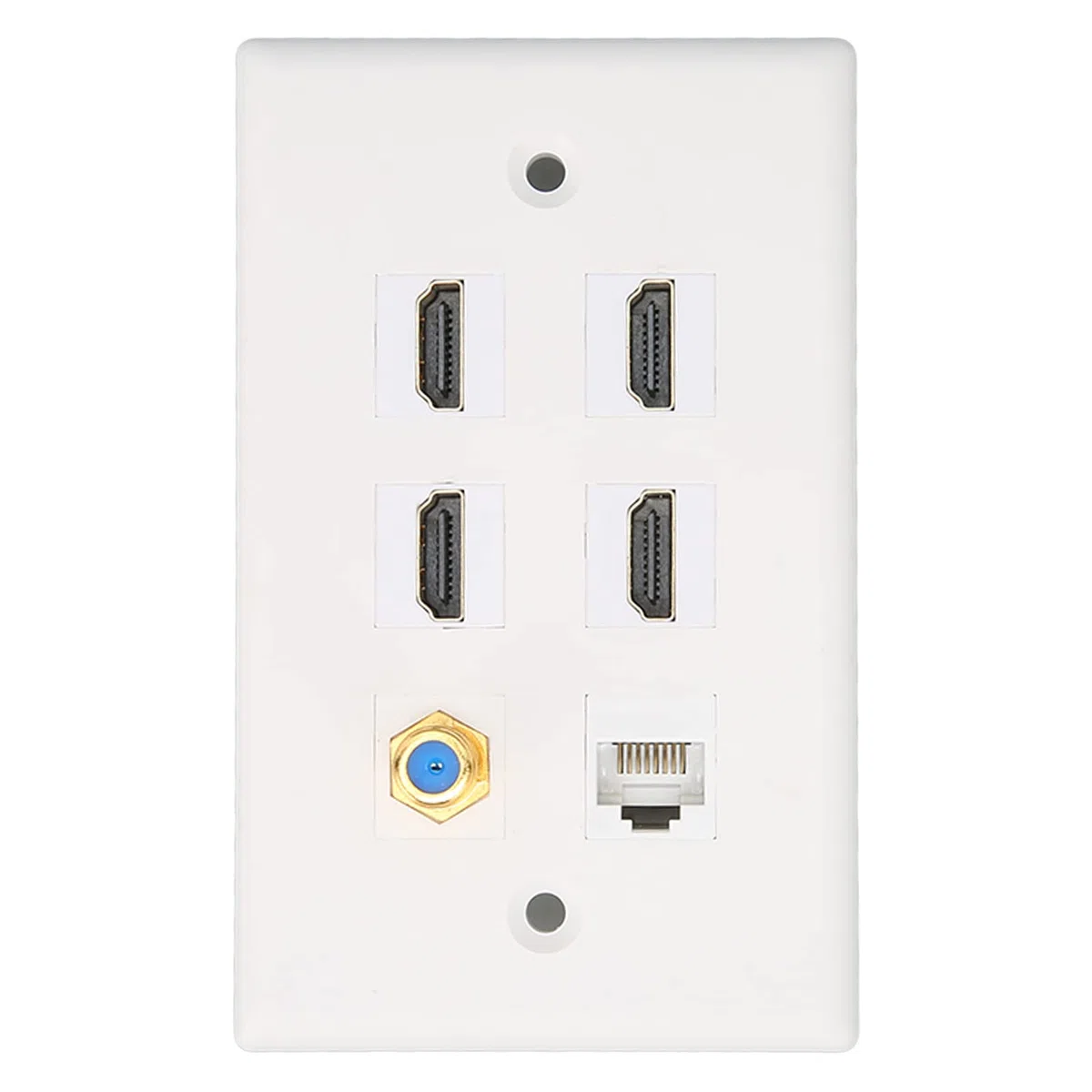 ASHATA Placa de Pared Ethernet Coaxial HDMI de 6 Puertos, 4 Puertos HDMI, Coaxial de Red Ethernet RJ45 Y Placas de Salida de Pared de Puerto de Cabeza de TV F, Compatible con Cable Cat5 Cat5e Cat6