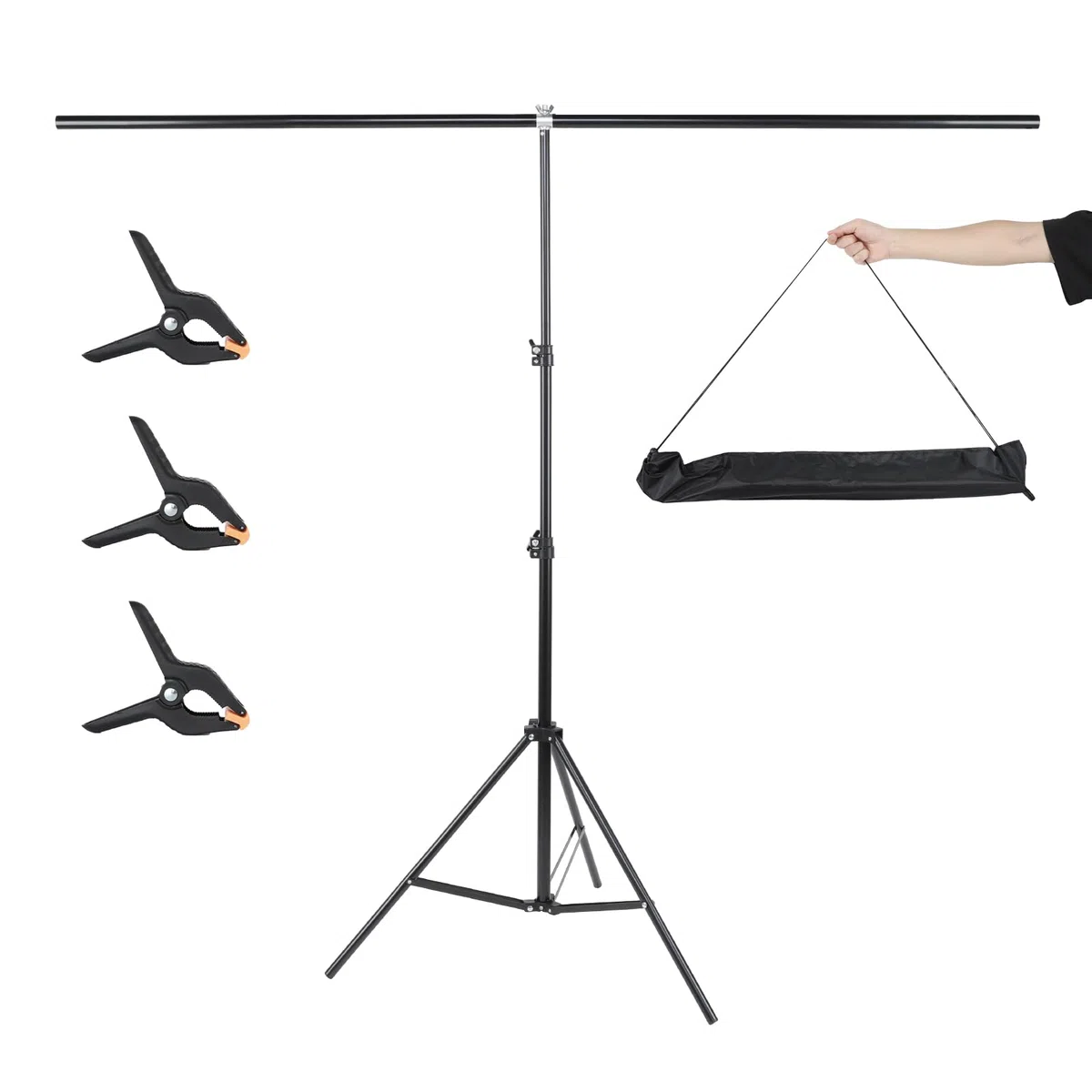 UTEBIT Soporte de Fondo en Forma de T de 1,5 x 2 m, Soporte de Telón de Fondo con 3 Abrazaderas de Resorte, Juego de Trípode Portátil Ajustable para Estudio Foto Video Fotografía Retrato Boda