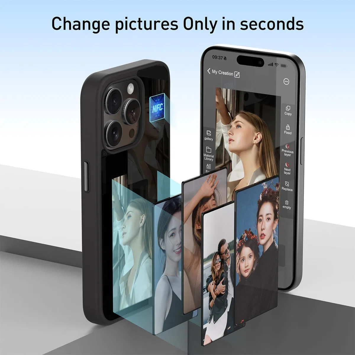 Smart Ink Phone Case for iPhone 13/14/15/16 Pro MAX Plus, NFC Memory Case for iPhone with Photo Screen, Smart NFC Ink Screen Phone Case (Black,14 Plus)