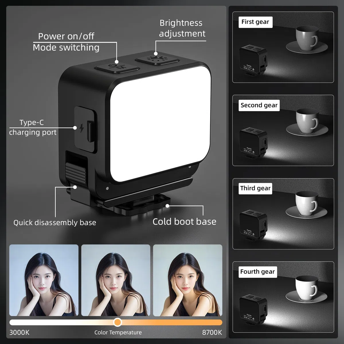 Mini luz para cámara de acción DJI, iluminación de 3 rellenos, zapata fría y caliente, accesorio de luz LED para DJI OSMO Pocket 3 Action 5 Pro 4 3, para accesorios GoPro