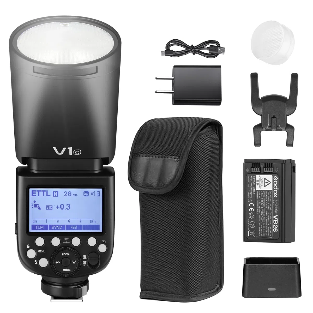 Godox V1C Flash Speedlite, 76 WS 2,4 G sincronización de Alta Velocidad 1/8000s 2600 mAh Li-Ion Akku Speedlight de Cabeza Redonda para cámara Canon
