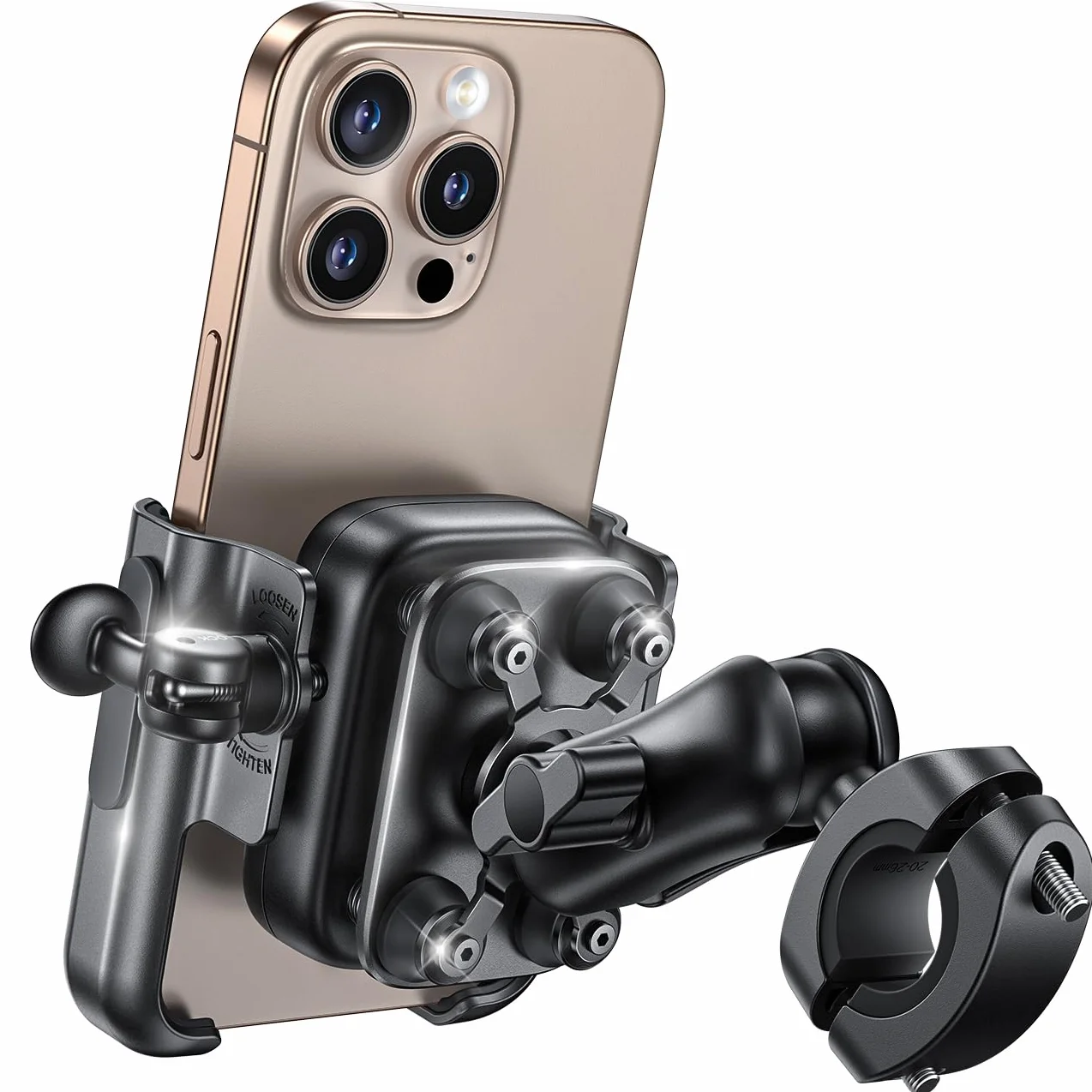 Lamicall Soporte Móvil Moto - [Metal Completo] [Antivibración] [Brazo Extensible] Antirrobo, 2 x 360° Rotación, Soporte Móvil Bicicleta de Manillar, para iPhone 17 16 15 y Otro Smartphone de 4,7-7,2"