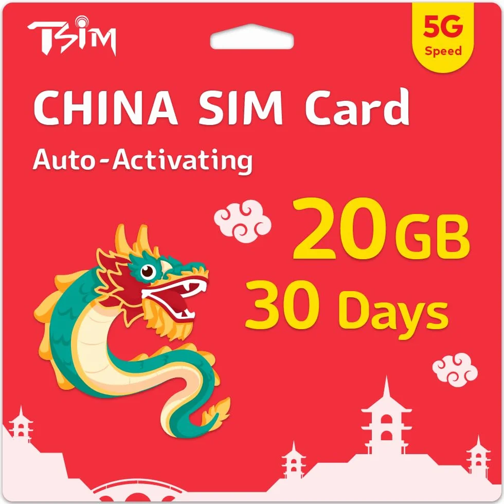 Tarjeta SIM China de 30 días | 20 GB de datos de alta velocidad | Activación automática | Compartir punto de acceso permitido | Compatible con Google, Facebook, Whats App y más. Solo datos sin voz.