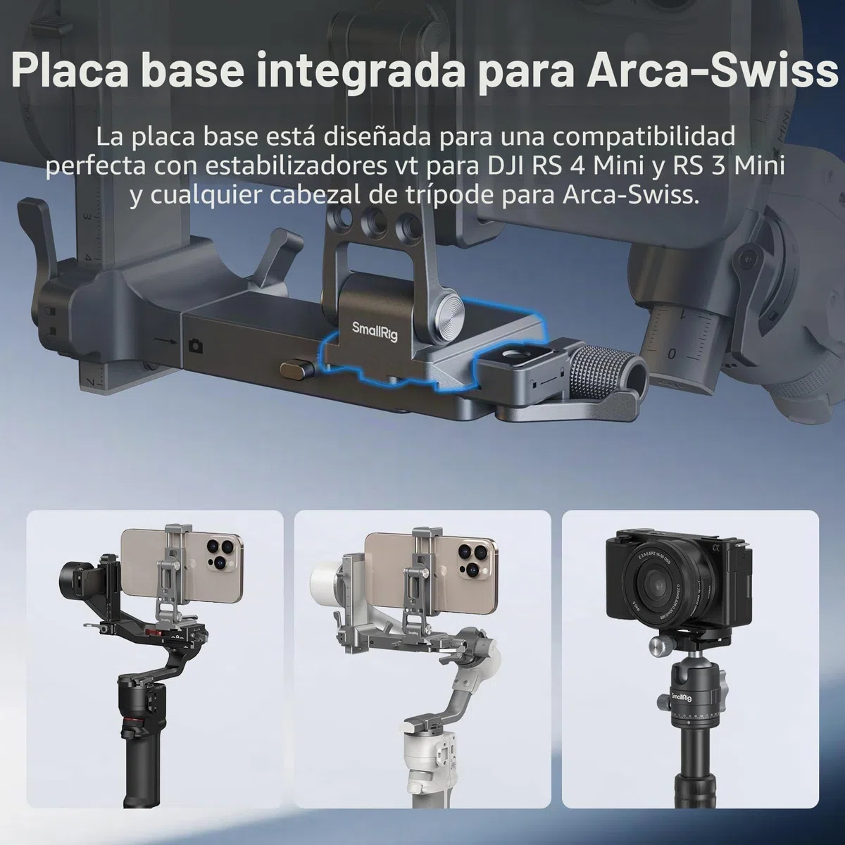 SMALLRIG Soporte Metálico para Teléfonos con Base para Arca-Swiss, Compatible con DJI RS 4 Mini y RS 3 Mini, Soporte Ajustable para iPhone 17/16/15, Para SAMSUNG y Universal Teléfono - 5338