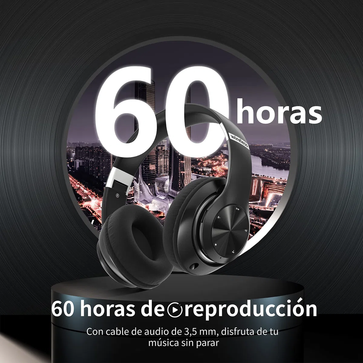 9S Auriculares Inalambricos Bluetooth Plegables, 60 Horas de Reproducción Cascos Inalambricos Bluetooth Diadema Estéreo HiFi con Micrófono, 6EQ Modos, Soporte Micro TF/FM, Para PC/TV/Fones (Negro)
