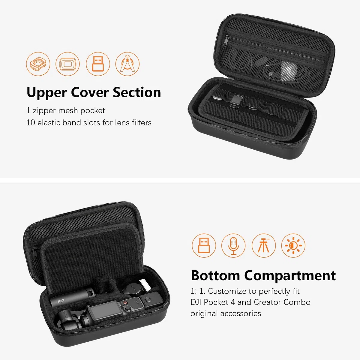 AMAZEAR Funda para dji Osmo Pocket 4, Osmo Pocket 4 Accesorios – Bolsa de Transporte compacta con Correa de muñeca y mosquetón, Estuche Protector para Accesorios, Almacenamiento y protección, Negro