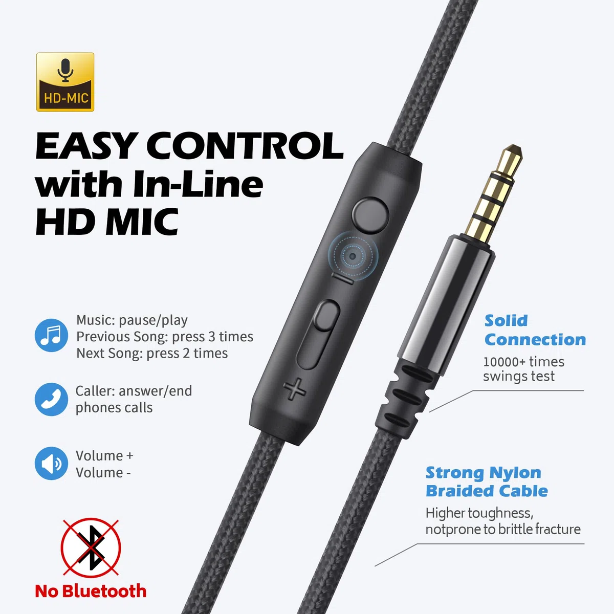 AILIHEN C8 Auriculares de Diadema Cerrados con Cable, Auriculares Plegable con Micrófono y Control Remoto para Mp3, iPhone, Móvil Android, PC, Color Negro y Azul
