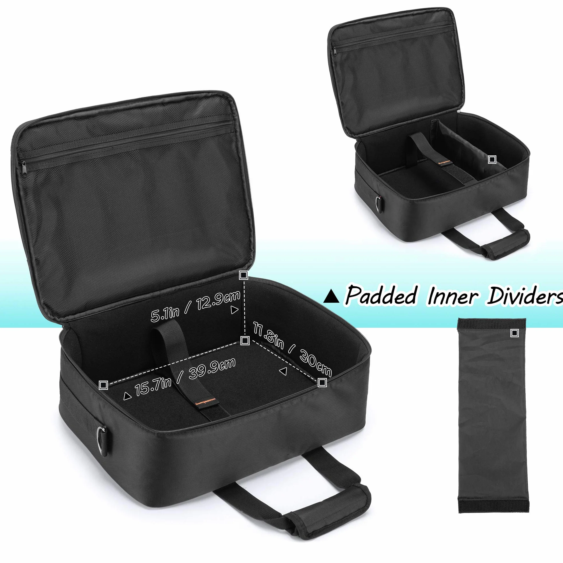 CURMIO Bolsa para Proyector, Maletines para proyectores, Bolso de Viaje para Proyector con Compartimento para Ordenador Portátil, Negro (Patente Pendiente)