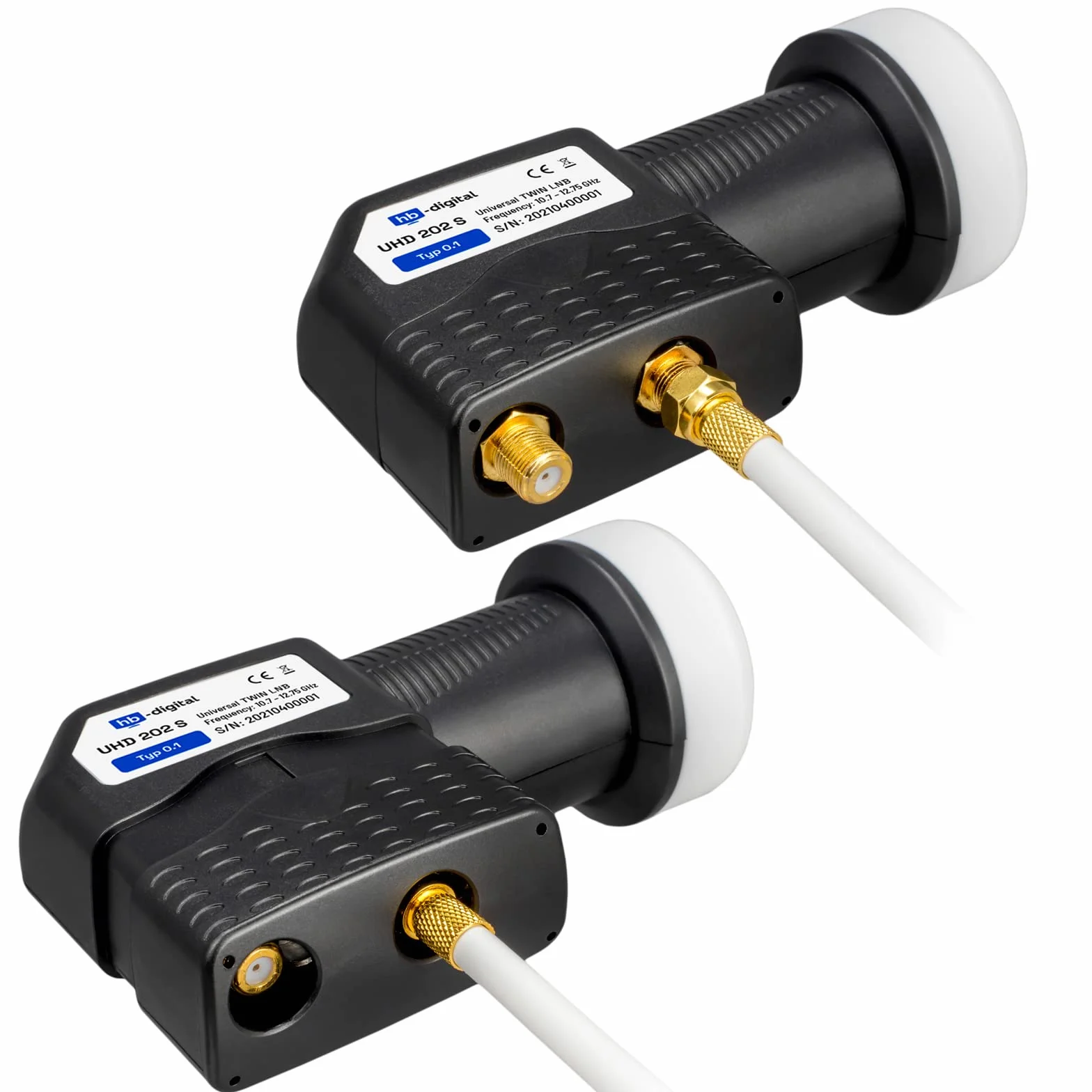 HB-DIGITAL Twin LNB LNC 2 Sat Participantes Directos Full HD TV 3D 4K 8K UHD + Contactos Chapados En Oro + Protección contra La Intemperie (Extensible) En El Conjunto con 4 F-Conectores