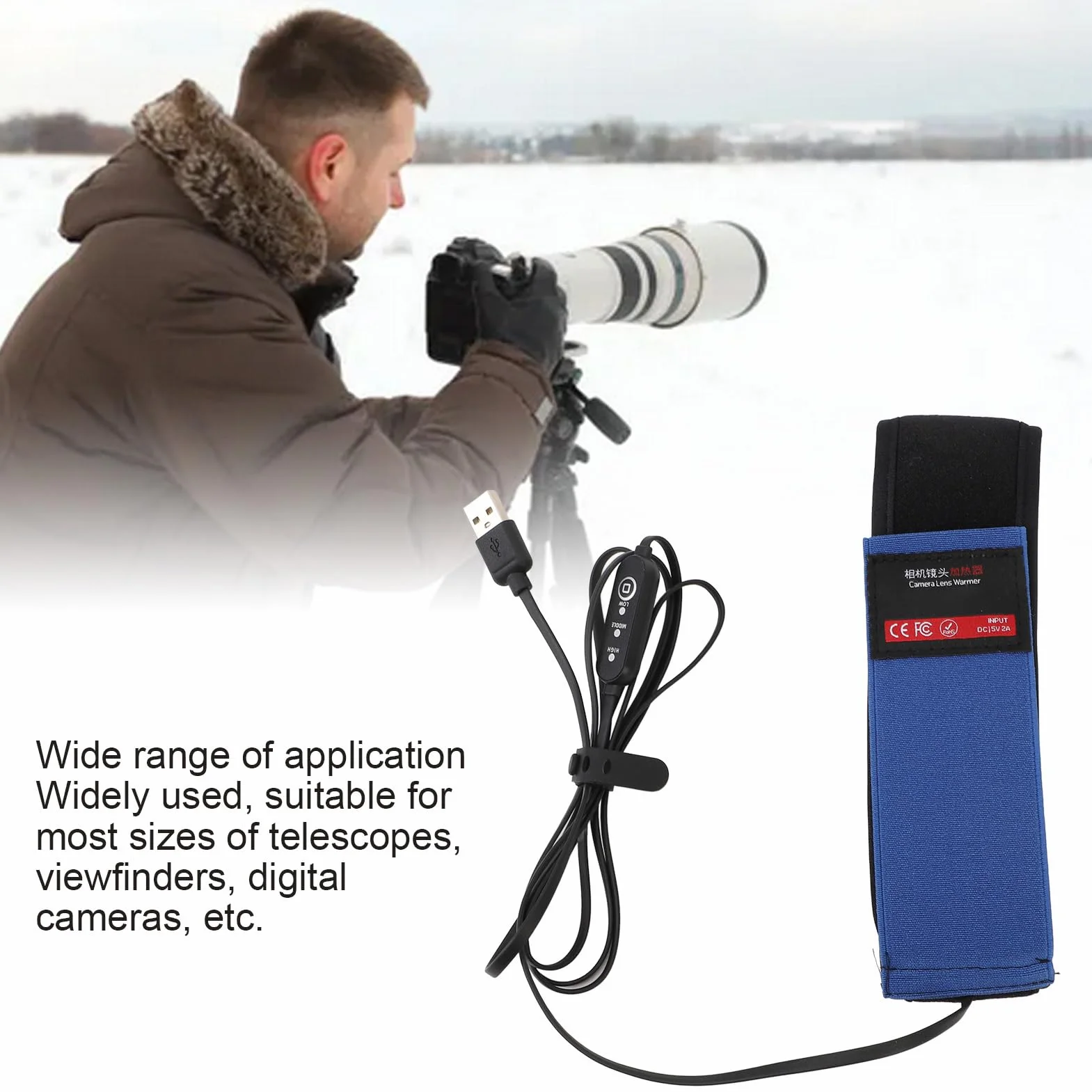 Calentador de Rocío de Lente USB, Tira Calentadora de Lente de Grafeno Calentador de Lente USB 3 Temperaturas Ajustables para Telescopios con Cámara (425mm)