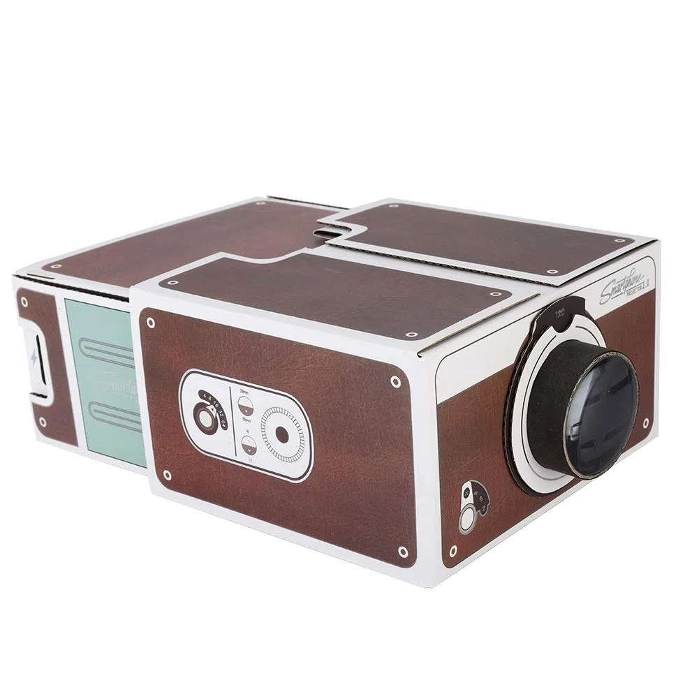 Mini proyector de teléfono bricolaje cine portátil en casa, juguete plegable de proyección de cartón de ampliación 8X se ajusta hasta el teléfono inteligente de 5,8 pulgadas