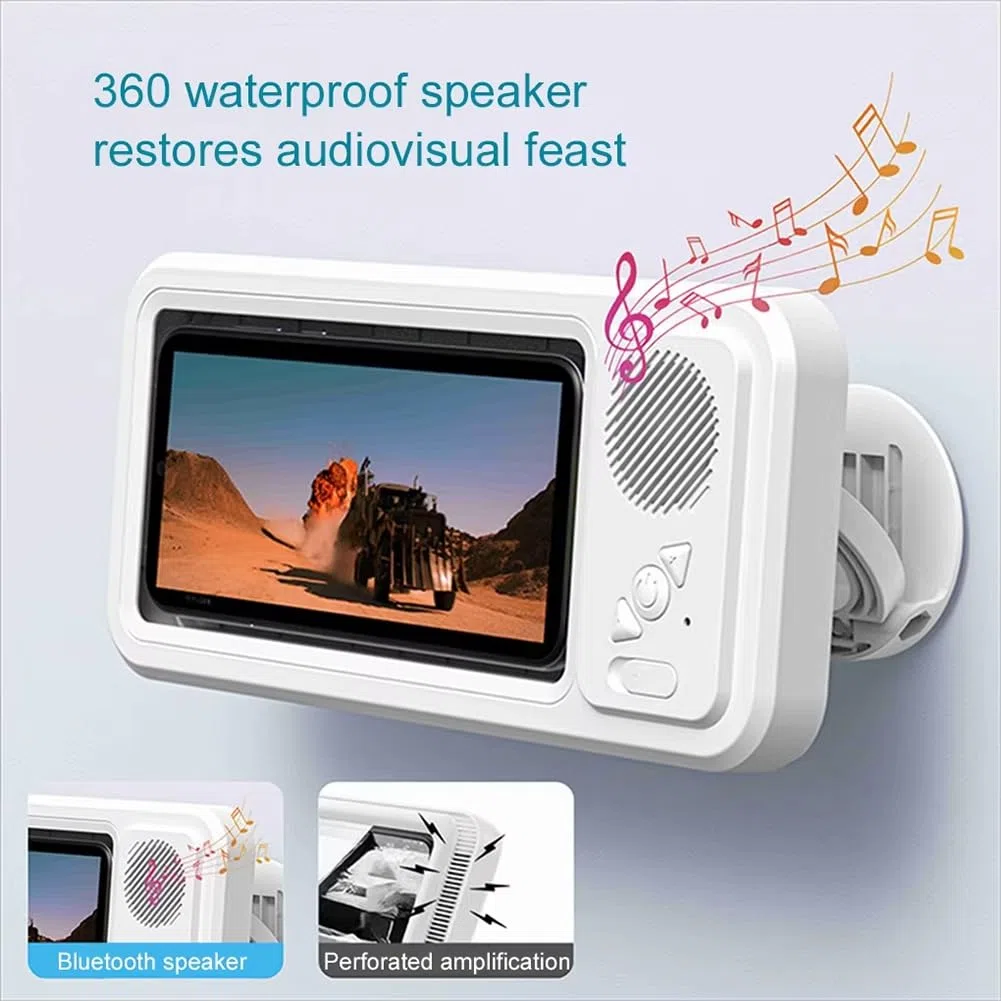 Soporte para Teléfono de Ducha con Altavoz Bluetooth, IPX4, Impermeable, Antivaho, Pantalla Táctil, Montaje en Pared para Ducha y Baño, Color