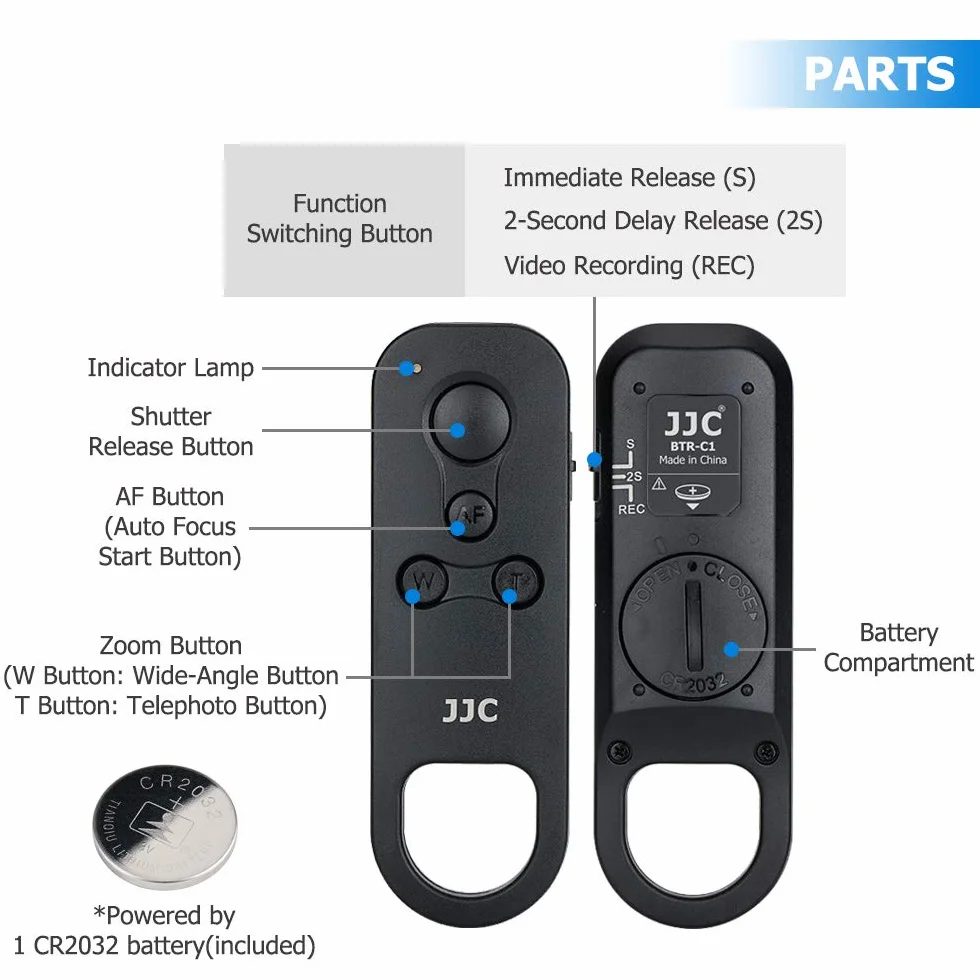 JJC BR-E1 Mando a Distancia Bluetooth Control Remoto inalámbrico para Canon EOS R1 R10 R7 R3 R5 R6 R RP 90D 77D 850D 800D 200D II, 200D M50 M200, 6D Mark II, M6 Mark II, G5 X Mark II, SX70 HS