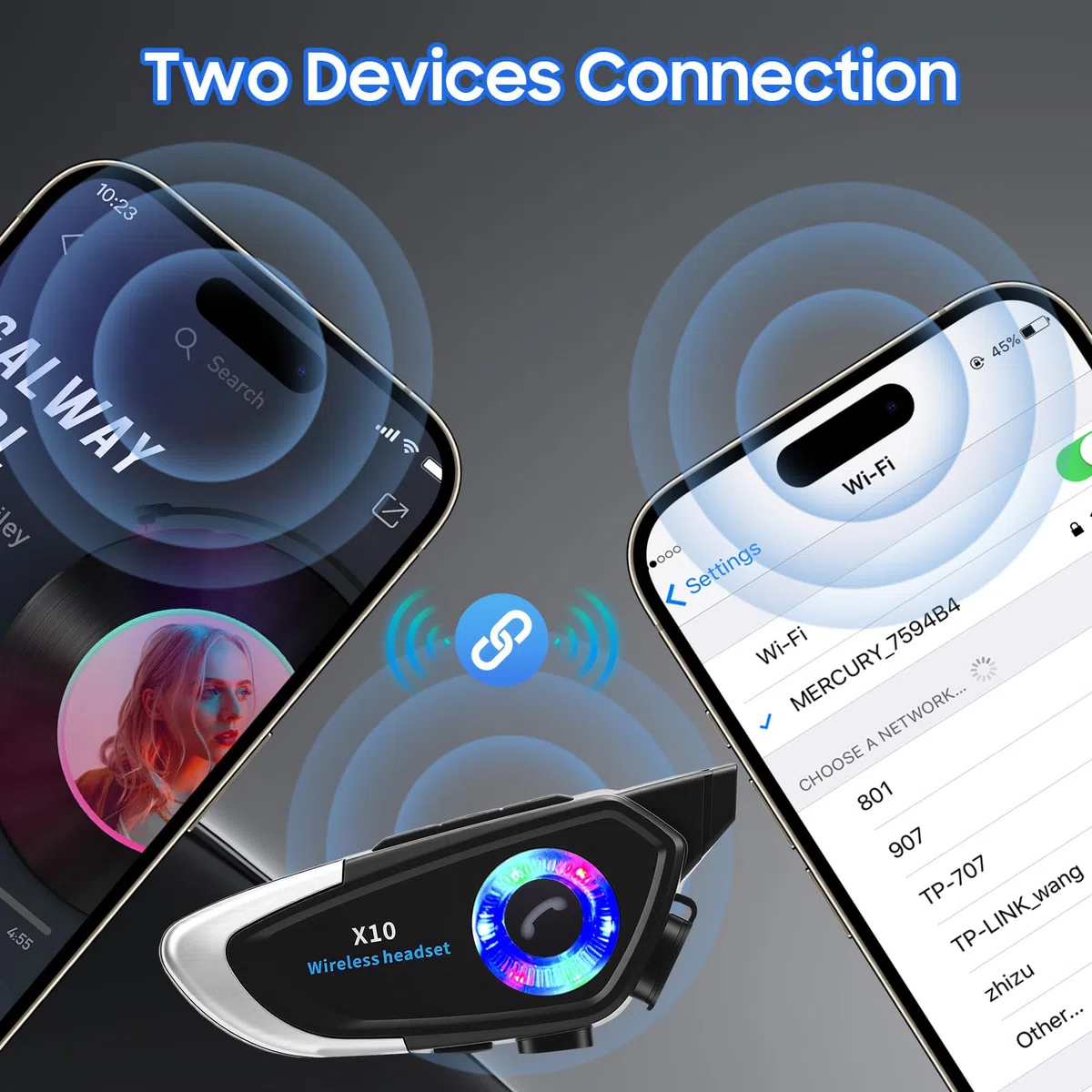 Yosoo Health Gear Auriculares Casco Moto Bluetooth 5.4, Intercomunicador Casco Moto Impermeable IP56 con Cancelación de Ruido, Altavoces 40mm Sonido Hi-Fi, Batería 800mAh 40H