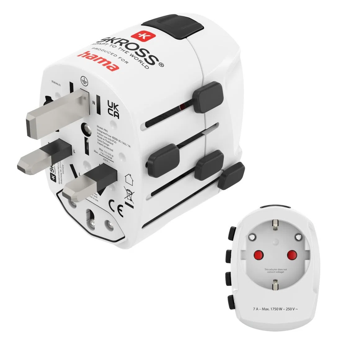 Hama | Adaptdor de Viaje (Adaptador Universal de Viaje, Compatible con más de 150 países, 2 y 3 Pines con Toma de Tierra) Blanco