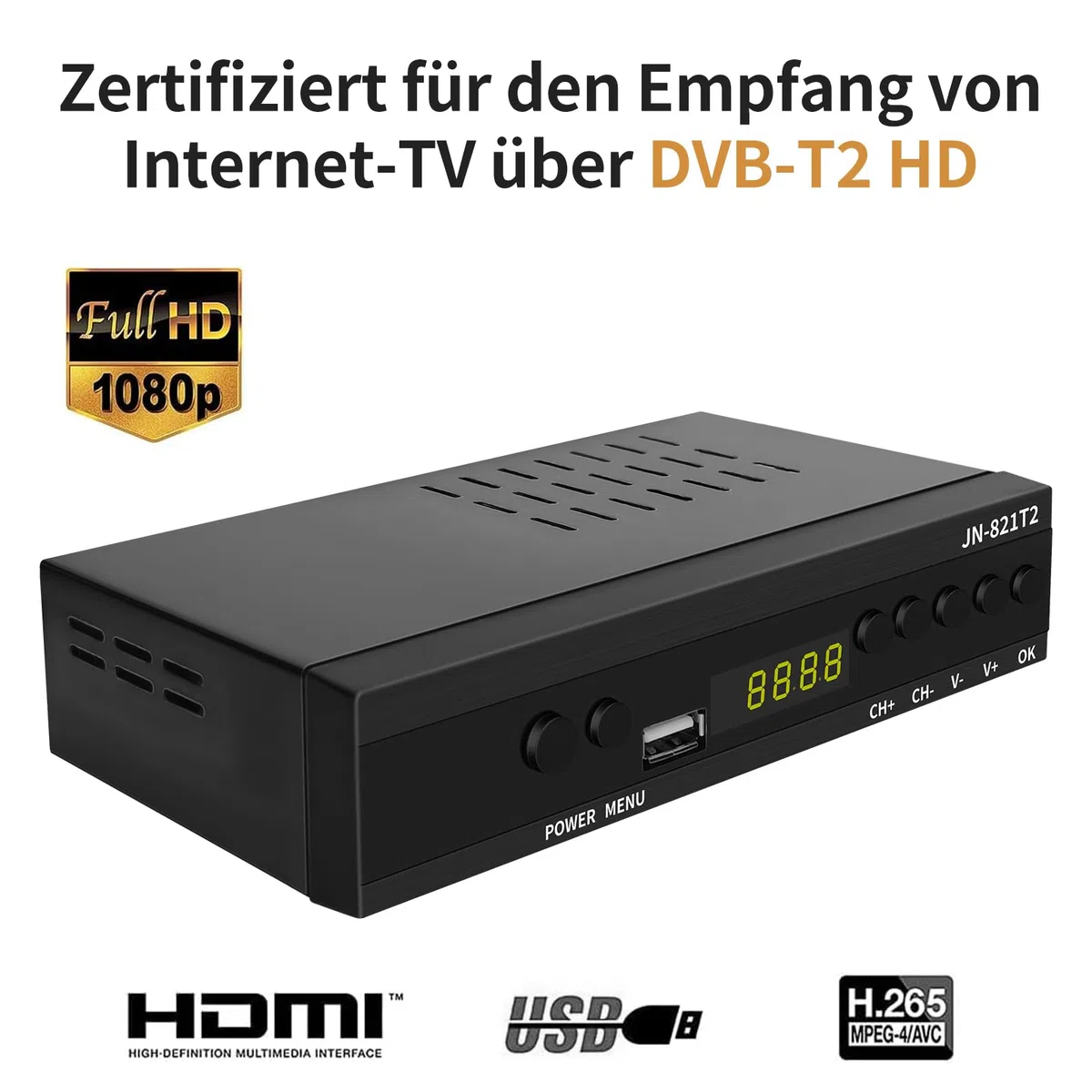 Decodificador TDT HD - DVB-T T2 H.265 HEVC Full HD PVR, HDMI, SCART, USB, Sintonizador de TV Digital Terrestre, decodificador terrestre, Receptor Digital de Alta definición 1080p