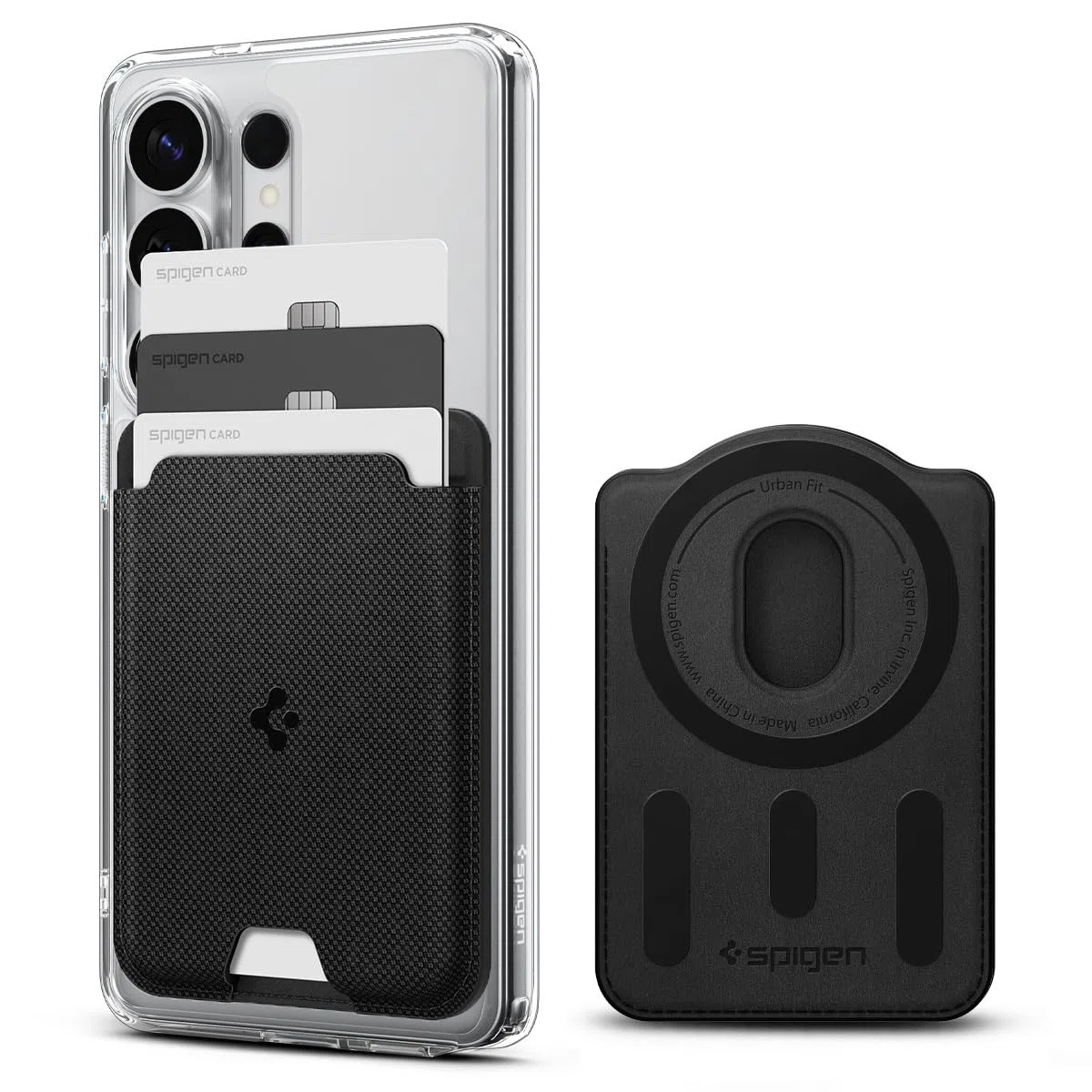 Spigen Urban Fit MagFit Tarjetero Cartera Magnético 3 Tarjetas Compatible con Funda magnética de Samsung Galaxy S26 & S25 Serie, S25 Edge y Z Fold 7 - Negro