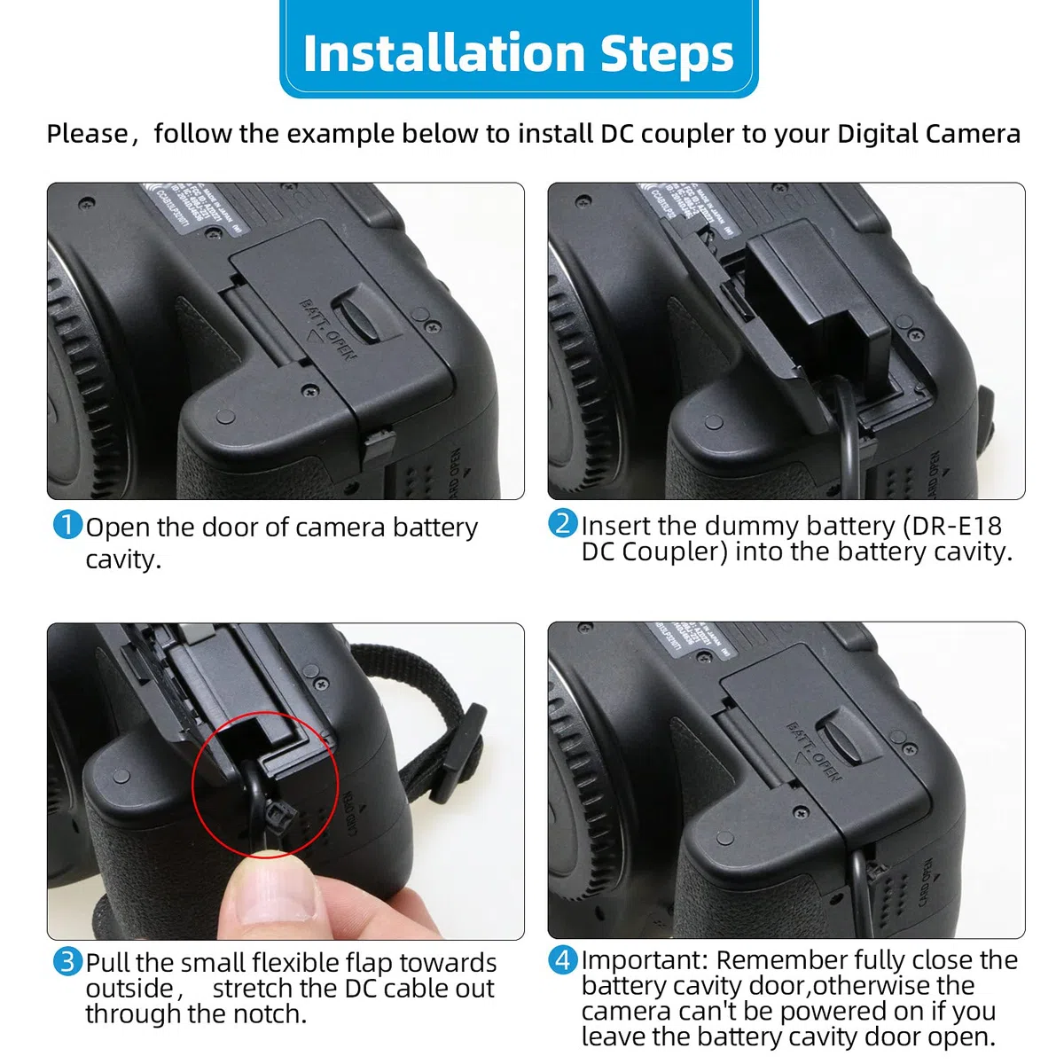 Glorich ACK-E18 Adaptador de alimentación de CA DR-E18 Acoplador de Corriente alterna para cámara Digital Canon EOS 200D 750D 760D 800D 850D RP Rebel SL2 SL3 T6i T6s T7i T8i 77D(Full-Decoded)
