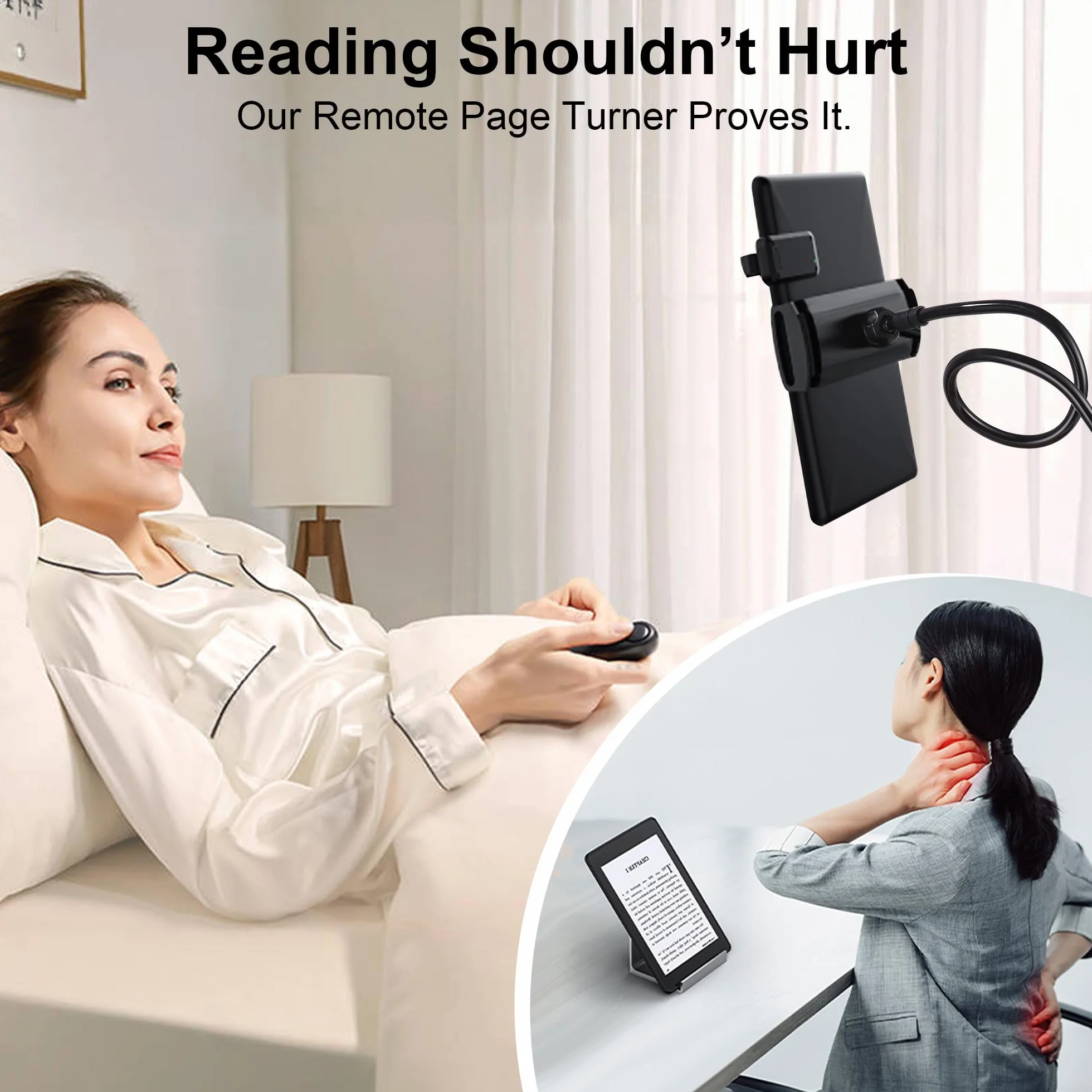 Soporte Tablet para Lectura Kindle con Pasapáginas a Distancia, Soporte Tablet e Ebook y Page Turner para Lectura Kindle en la Cama con Mando a Distancia RF, para Accesorios, iPad/Mini/Pro