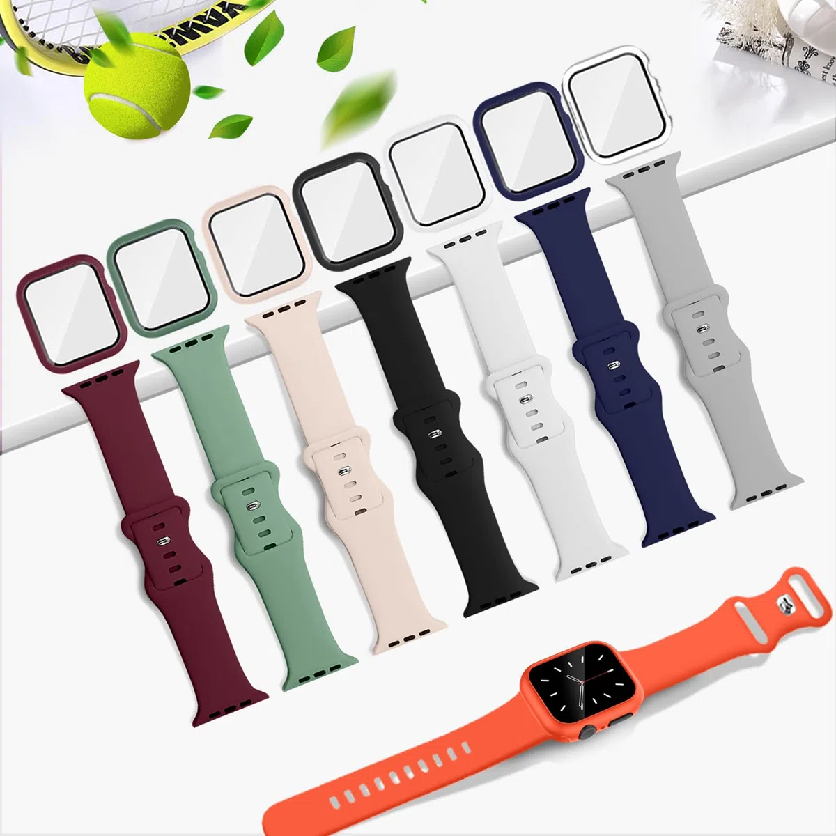 8pack Sport Watch Armband Case kompatibel mit Apple Watch 40mm 41mm 44mm 45mm für Frauen Männer, Silikon iWatch Band Schutzhülle mit Aufbewahrungshülle für Series 9 8 7 6 5 4 SE SE2