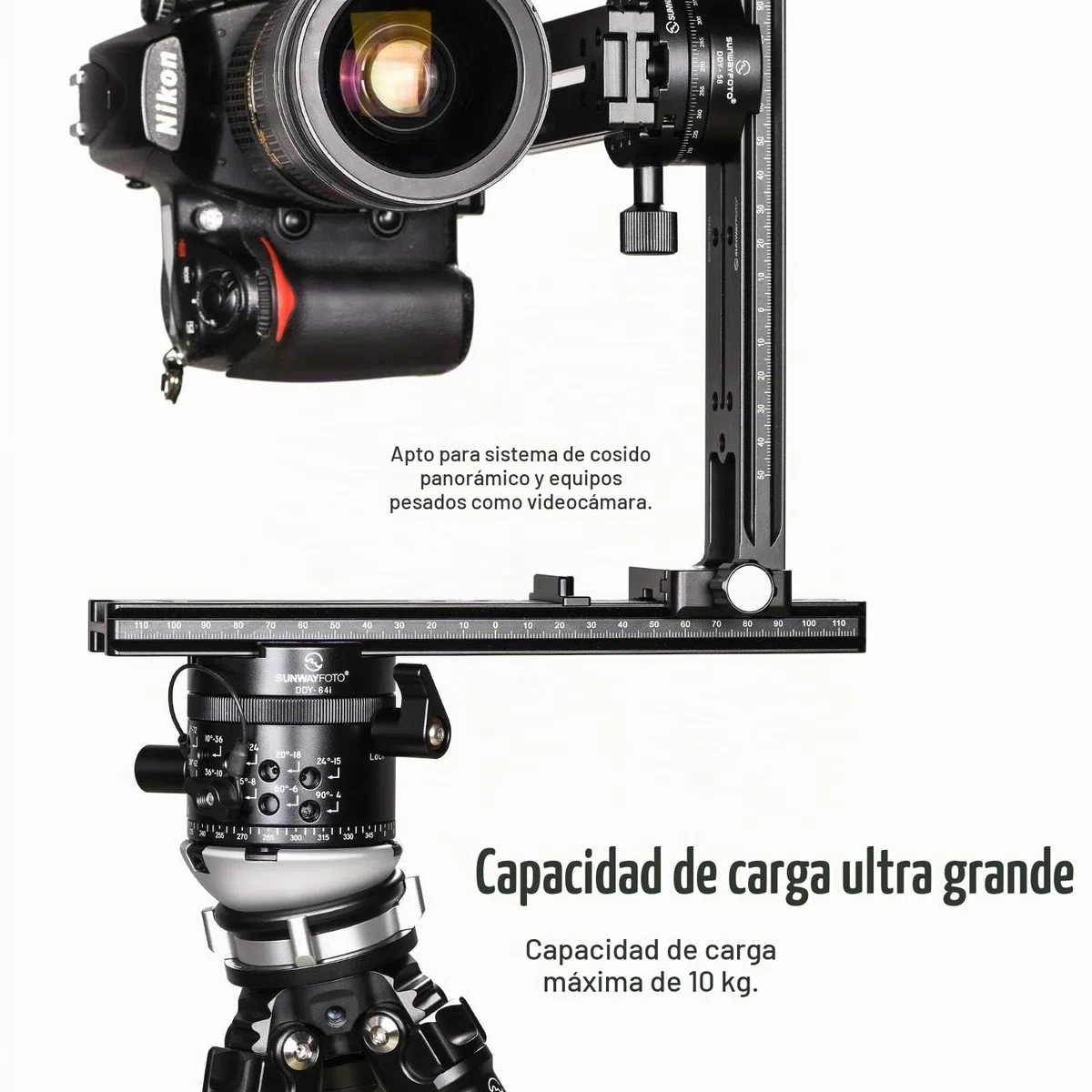 SUNWAYFOTO DYH-68 Cabezal de trípode con Base de nivelación, Capacidad de Carga de 22 Libras