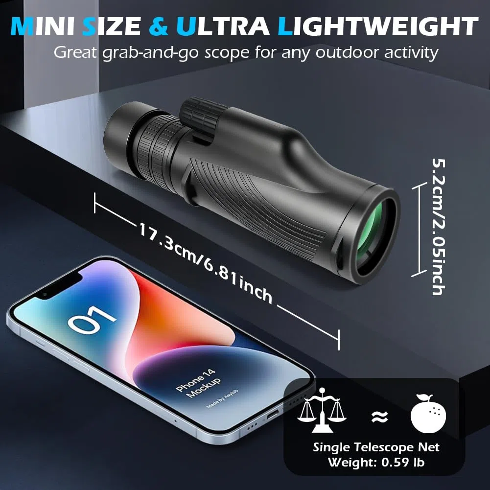 AOOWU Telescopio Monocular, 10-30X42 Zoom Óptico Monoculares de Largo Alcance con Teléfonos y Soporte para Teléfono, Impermeable HD con Prisma BAK4 FMC para Camping, Animales Salvajes de Aves y Viajes