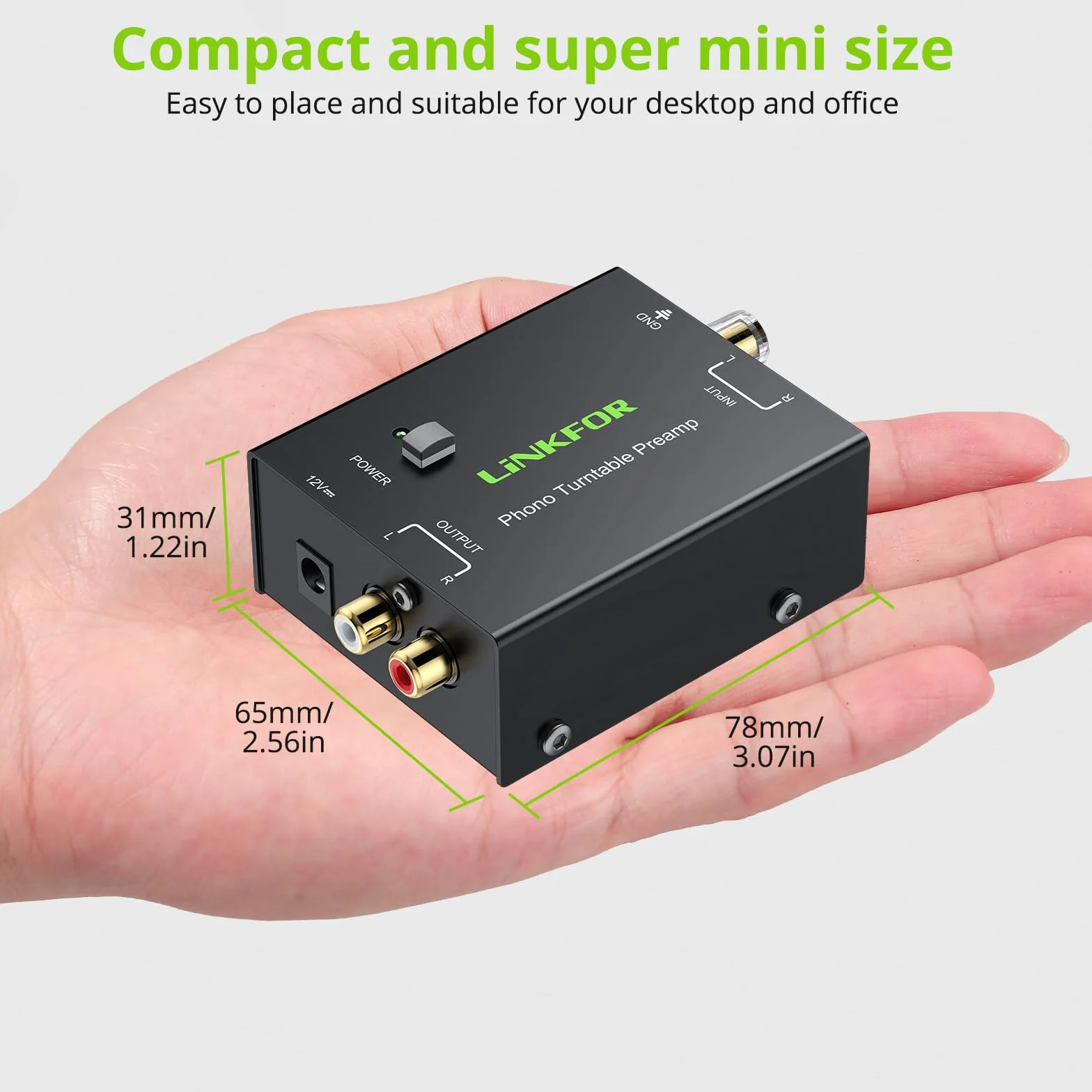 LiNKFOR Preamp de Fono pp900 Ultracompacto Preamplificador de Tocadiscos Bajo Ruido con Entradas y Salidas RCA, Adaptador de Corriente 12V/1A Mini Preamp de Fono para Tocadiscos