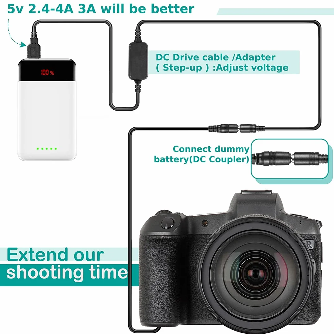 USB Línea De Conducción DC 8.4V ACK-E12 + DR-E12 LP-E12 Batería Virtual para Canon EOS M EOS M2 EOS M10 EOS M50 EOS M100 M200 Kiss M, Kiss M2 EOS M50 Mark II