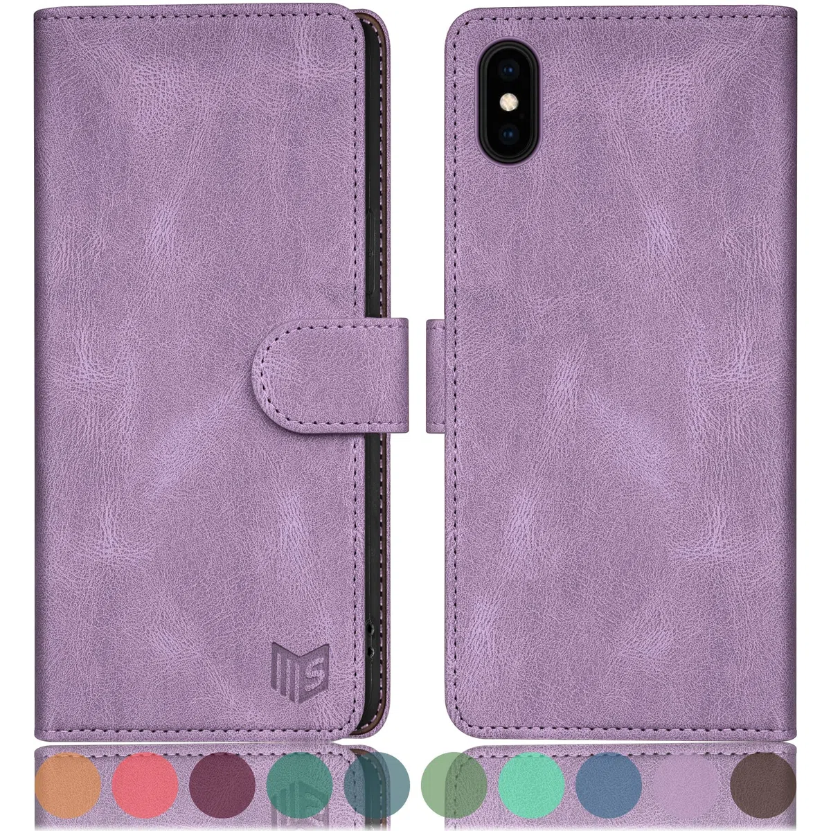 SUANPOT Funda para iPhone X/XS 5,8" con Tapa 【Bloqueo RFID】de Cuero PU Cierre Magnético，Soporte Plegable，Ranura para Tarjeta Cover Wallet Leather para Apple X/XS Phone Case Lila Violeta