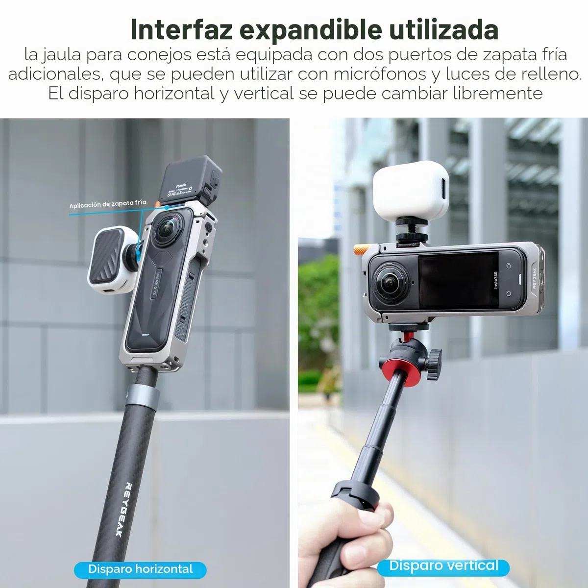 REYGEAK para el Marco de Utilidad Insta-360 x5, la Jaula de la cámara de Aluminio para Insta360 X5, Estuche Protectora con Cubierta de Lente de Silicona, Caja Protectora con 1/4 Dedos Plegables