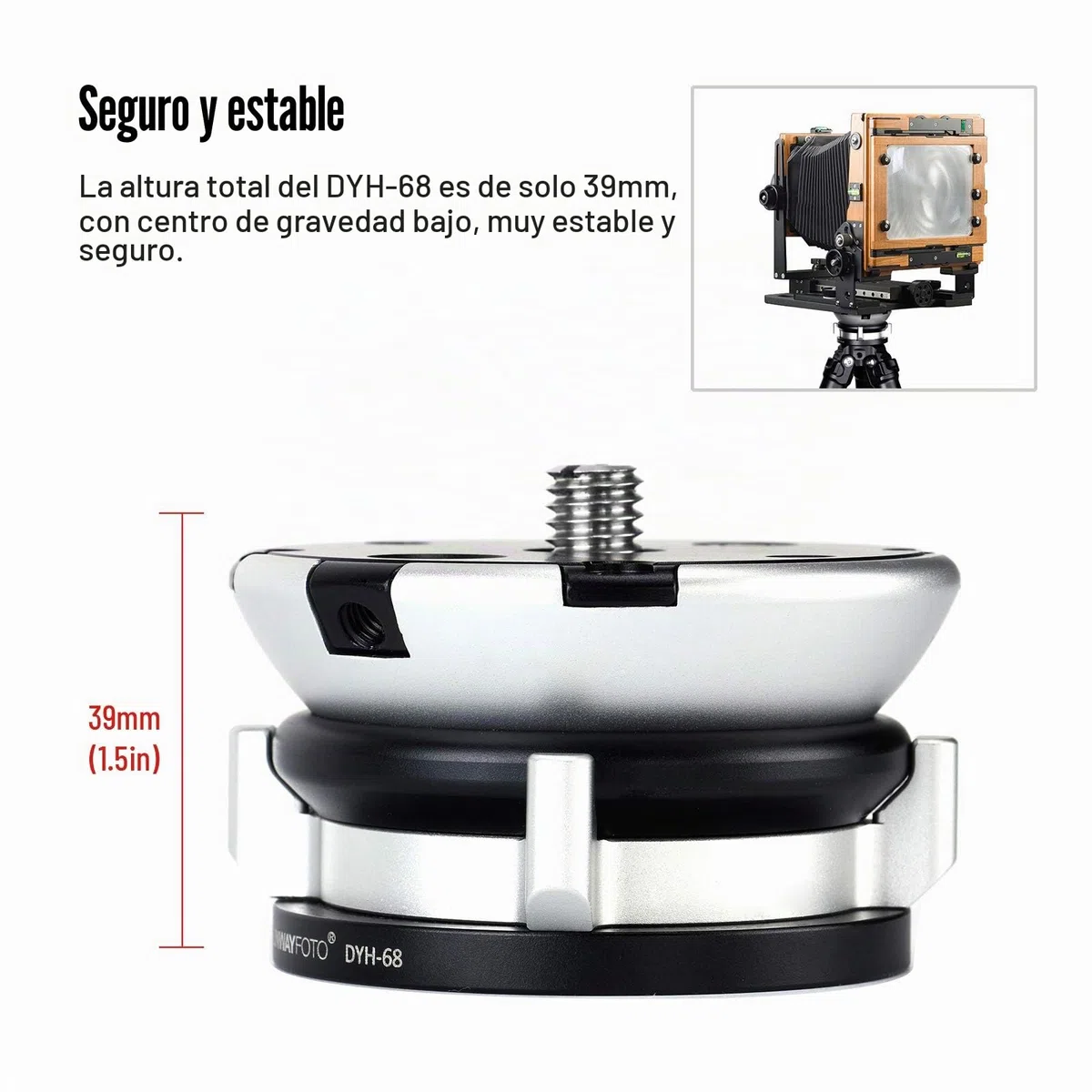 SUNWAYFOTO DYH-68 Cabezal de trípode con Base de nivelación, Capacidad de Carga de 22 Libras