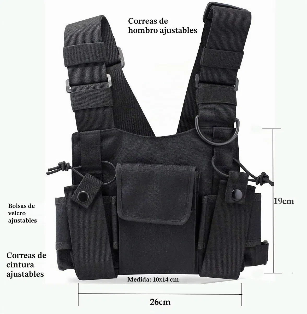 Walkie Talkie Mochila con Bolsillo en el Pecho, Mochila walkie Bolsa de Transporte para radios de Dos vías, Soporte para Rescate Essentials Chaleco Rig Pouch Negro